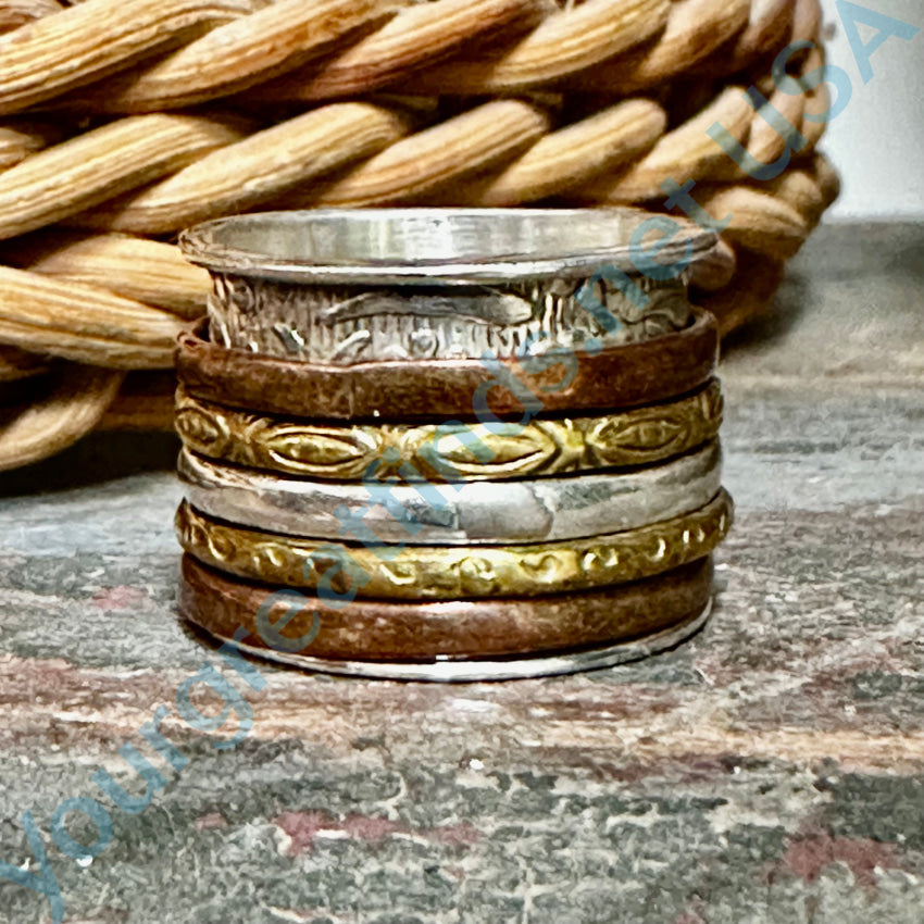 Sterling Silver Brass Copper Wide Band Spinner Ring for Men & Women - Stress Relief & Anxiety Fidget Jewelry - Perfect for Meditation, Focus & Relaxation