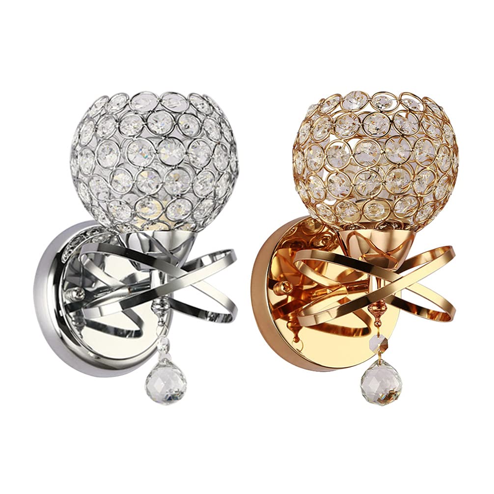 Modern Crystal Wall Sconce Lighting Fixture with Pull Cord Switch - Gold/Silver Finish for Bedroom, Bathroom & Home Decor (Bulb Not Included) | Elegant Ambient Lighting for Living Rooms, Hallways & Entryways