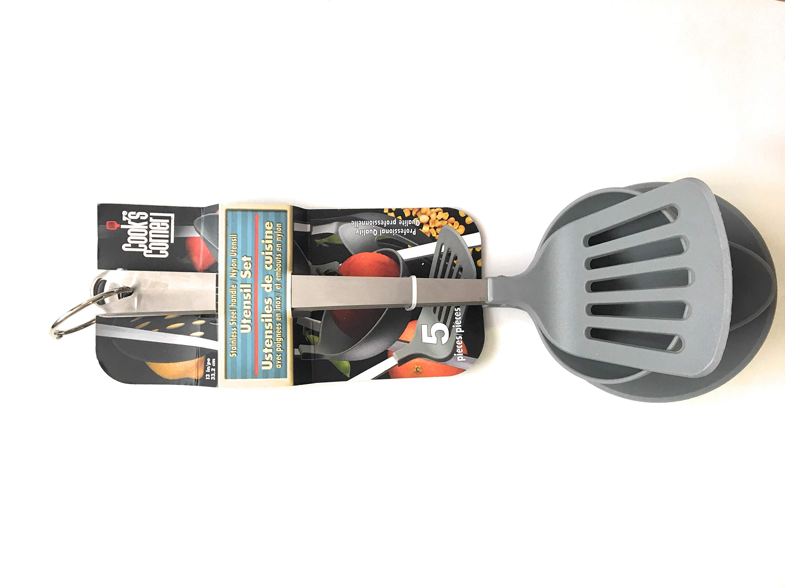 Cook's Corner 5-Piece Kitchen Utensil Set - Stainless Steel Cooking Tools with Wooden Handles - Perfect for Baking, Cooking & Serving - Essential Kitchen Gadgets for Home Chefs