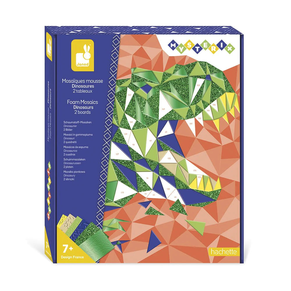 Janod Mosaics Dinosaurs - Creative Wooden Puzzle Toy for Kids Ages 3-6 | Educational STEM Activity for Preschool Learning & Fine Motor Skills Development | Perfect for Birthday Gifts & Classroom Activities