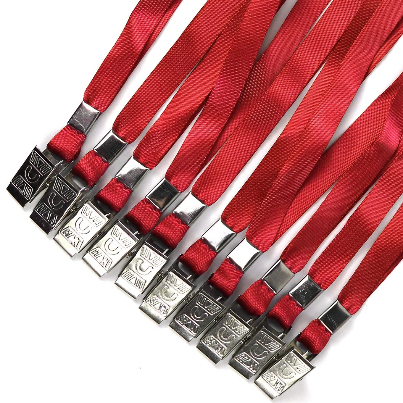 Beebel 100 Pack Red Nylon Flat Badge Lanyards with Bulldog Clip - ID Badge Holder, Name Tag Lanyard for Work, School, Events & Conventions (Red, 100 Pack)