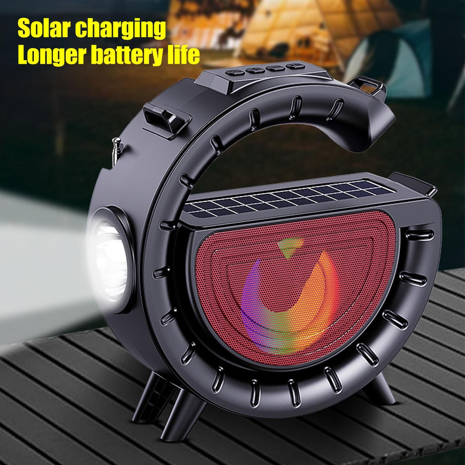 ZWXQE Portable Wireless Speakers with Solar Charging, LED Lights, Punchy Bass, Rich Audio Stereo Pairing, Cute Design for Outdoor, Travel, and Party Fun
