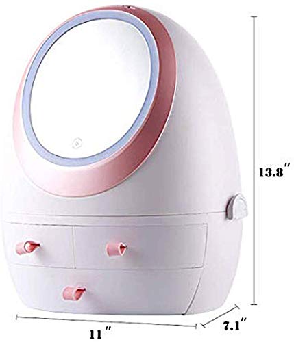 Egg-Shaped Makeup Organizer with 3 Drawers & LED Mirror - Portable Cosmetic Storage Box for Bathroom, Dresser, Vanity Countertop | Perfect for Makeup Brushes, Jewelry & Skincare Products Organization