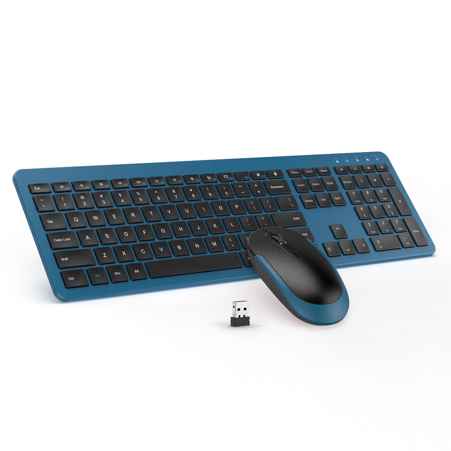 Wireless Keyboard and Mouse Combo - Full Size Slim 2.4G Wireless Keyboard with Numeric Keypad & Adjustable DPI Mouse for PC, Laptop, Office, Home (Dark Blue) | Ergonomic Design for Comfortable Typing & Gaming