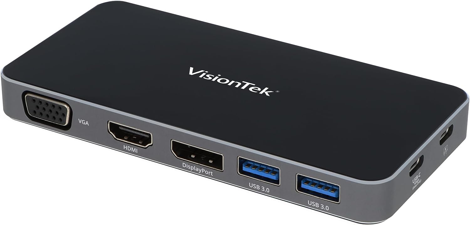 VisionTek VT210 Dual Monitor USB-C Docking Station with 100W Power Delivery - 4K HDMI, DisplayPort, VGA, 3 USB Ports for Windows, Mac, Chromebook & iPad - Perfect for Home Office & Remote Work Setup