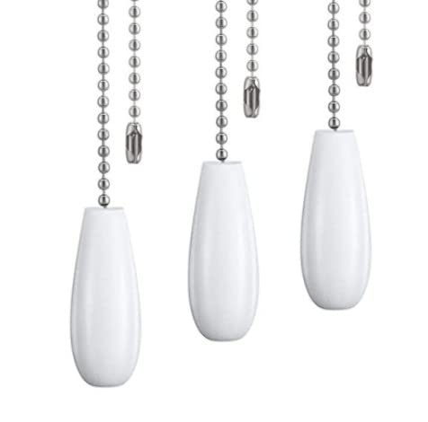 Wooden Ceiling Fan Pull Chain Extender - 12 Inch Decorative Pendant Extension with Beaded Ball & Connector (3Pcs, White) - Perfect for Bedroom, Living Room & Home Lighting Upgrade