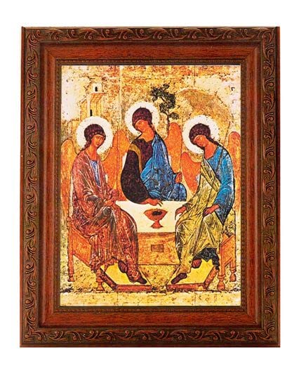 Holy Trinity Picture Framed Wall Art - Large Religious Home Decor with Antiqued Dark Mahogany Finish & Acanthus-Leaf Detailing - Perfect for Church, Chapel, or Christian Home Décor
