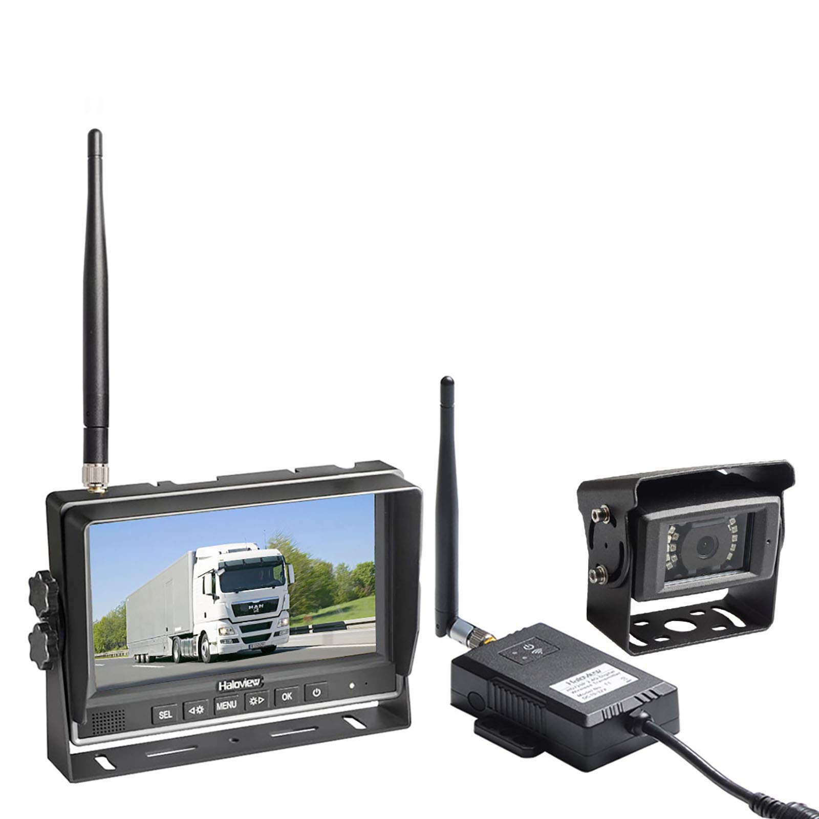 Haloview RD7 Wireless Backup Camera System - 7'' 720P HD Digital Monitor with Built-in DVR | Long Range Rear View Observation Reverse Camera for Trucks, Trailers, Buses, RVs, Pickups & Campers | Perfect for Parking, Towing & Safety Maneuvering