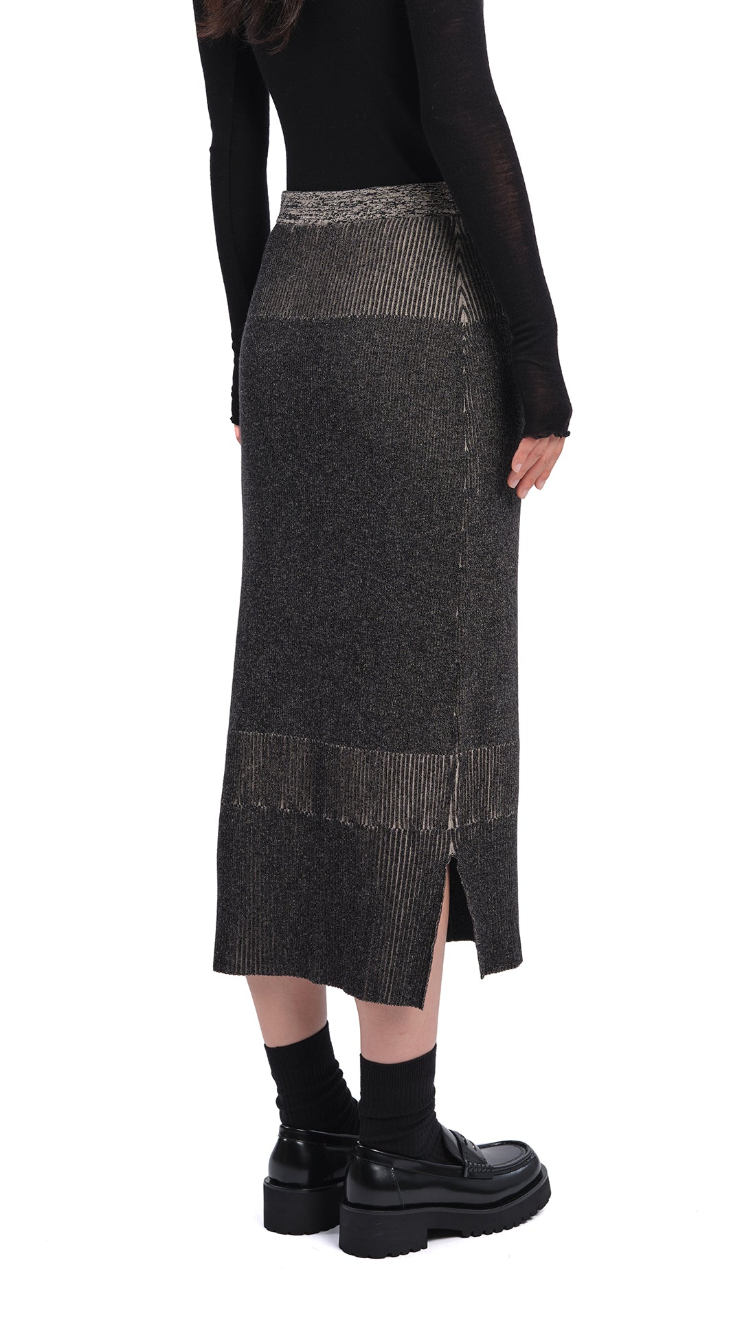 Stylish Knitted Two-Tone Pencil Skirt for Women | Slim Fit Stretch Office Work Dress | Perfect for Business Casual, Date Night & Cocktail Parties