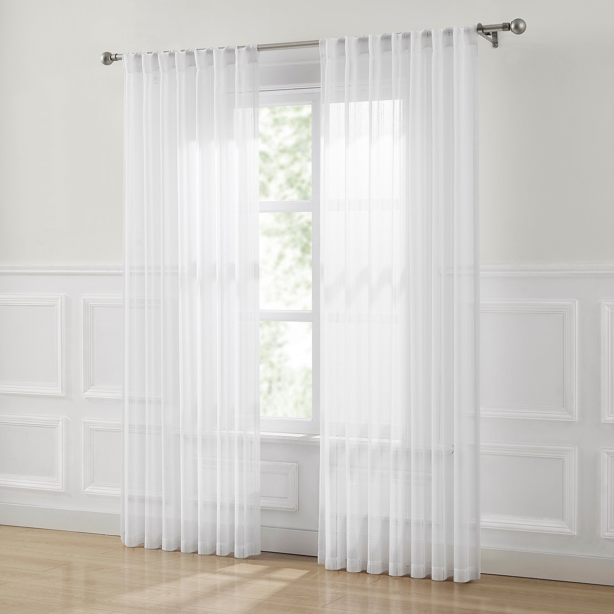 Calia Textured Stripe Sheer Window Curtain Panels - Light Filtering Privacy Drapes for Living Room & Bedroom