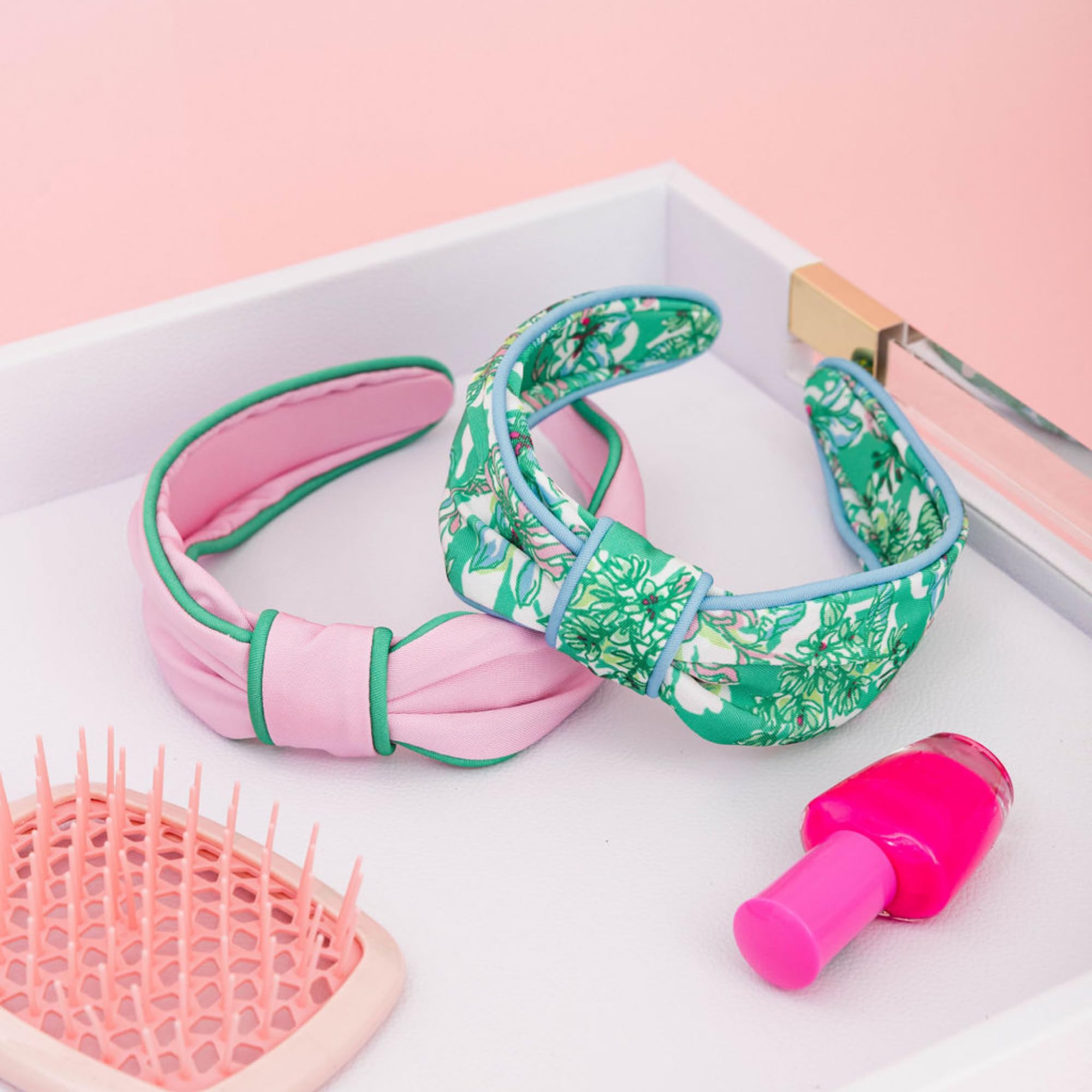 Lilly Pulitzer Women's Knotted Headband - Stylish Pink & Green Hair Accessory for Everyday Wear, Beach, and Summer Outfits