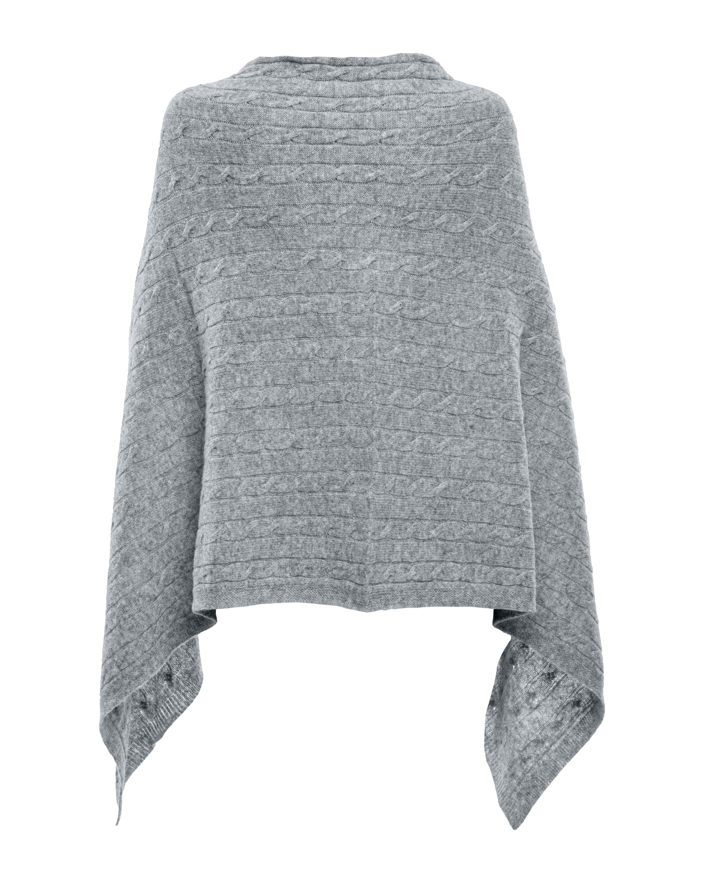 Luxury Women's Pure Cashmere Cable Knit Poncho Shawl - Soft Gray Melange Wrap for Fall & Winter | Perfect for Office, Travel & Outdoor Activities