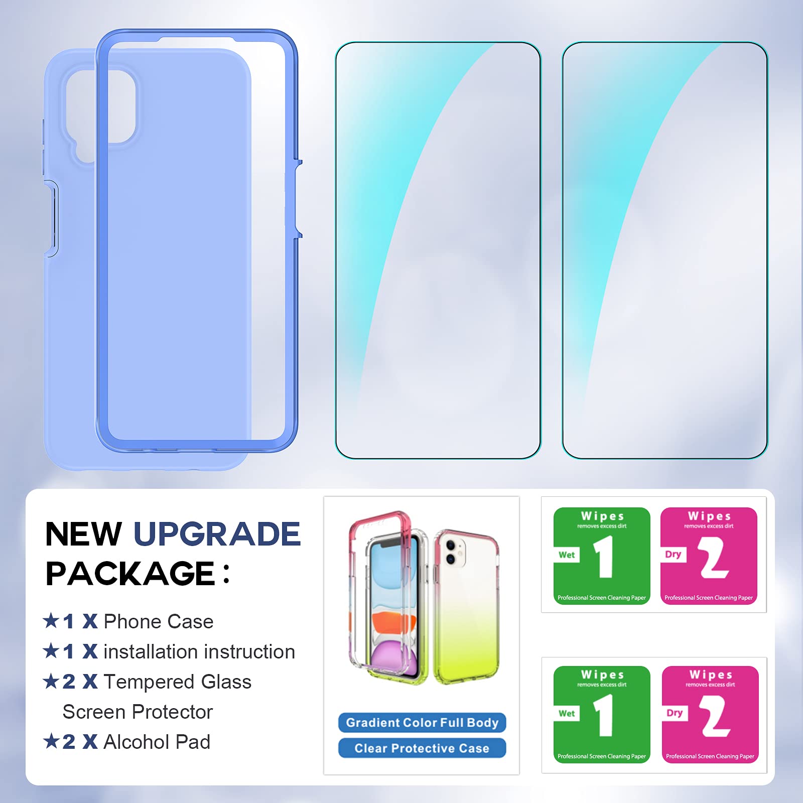 Shockproof Samsung Galaxy A12 5G Phone Case with 2 Tempered Glass Screen Protectors - Soft Liquid Silicone Hybrid Full Body Protective Cover (Violet) - Perfect for Outdoor Activities, Work & Daily Use