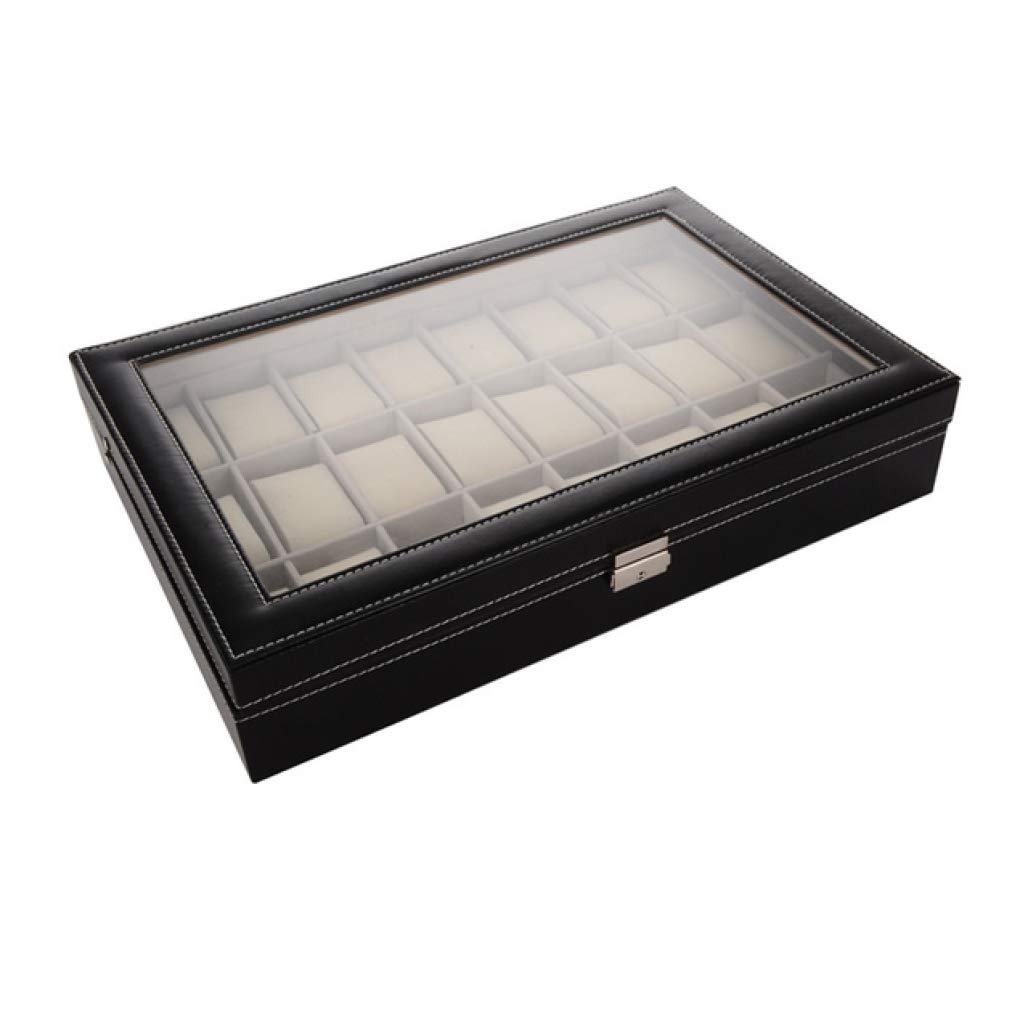 DPPAN Luxury Watch Box for Men - 24 Slot PU Leather Jewelry Display Case with Glass Top, Removable Pillow & Metal Buckle - Perfect for Watch Collectors, Gifts & Home Decor Organization