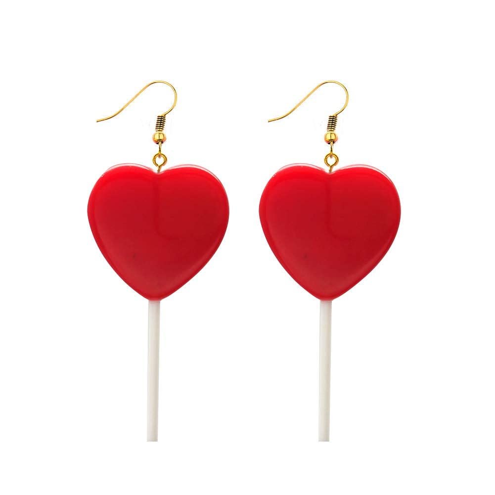Cute Heart Lollipop Earrings for Women - Resin Candy Dangle Earrings 80s 90s Retro Style - Perfect Valentine's Day Gift for Her, Birthday Present, Party Accessories & Everyday Wear