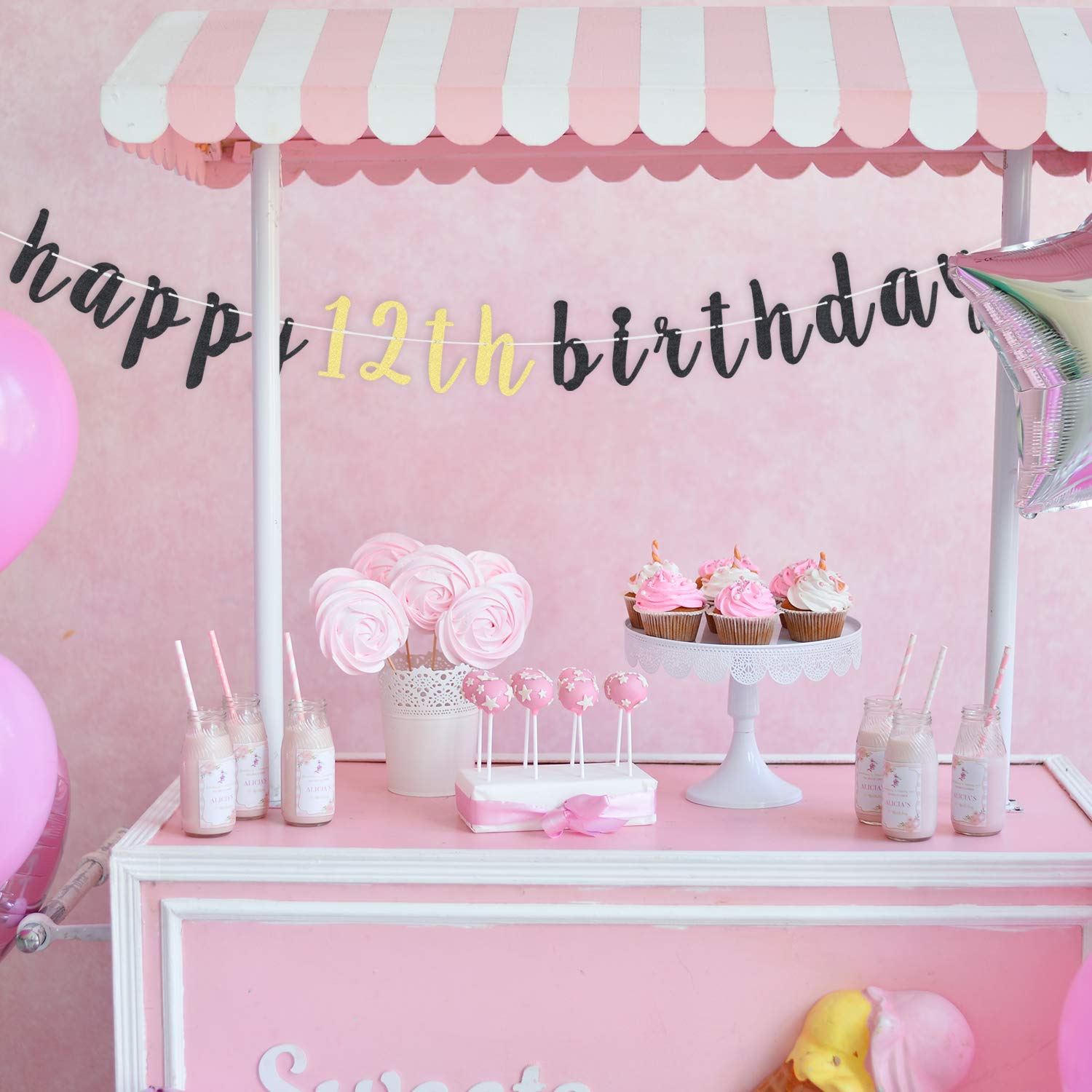 12th Birthday Party Decorations Set - Glitter Garland Banner & Backdrop Sign for 'Cheers to Twelve' Theme | Perfect for Girls & Boys Birthday Celebrations, Photo Booths, and Home Decor