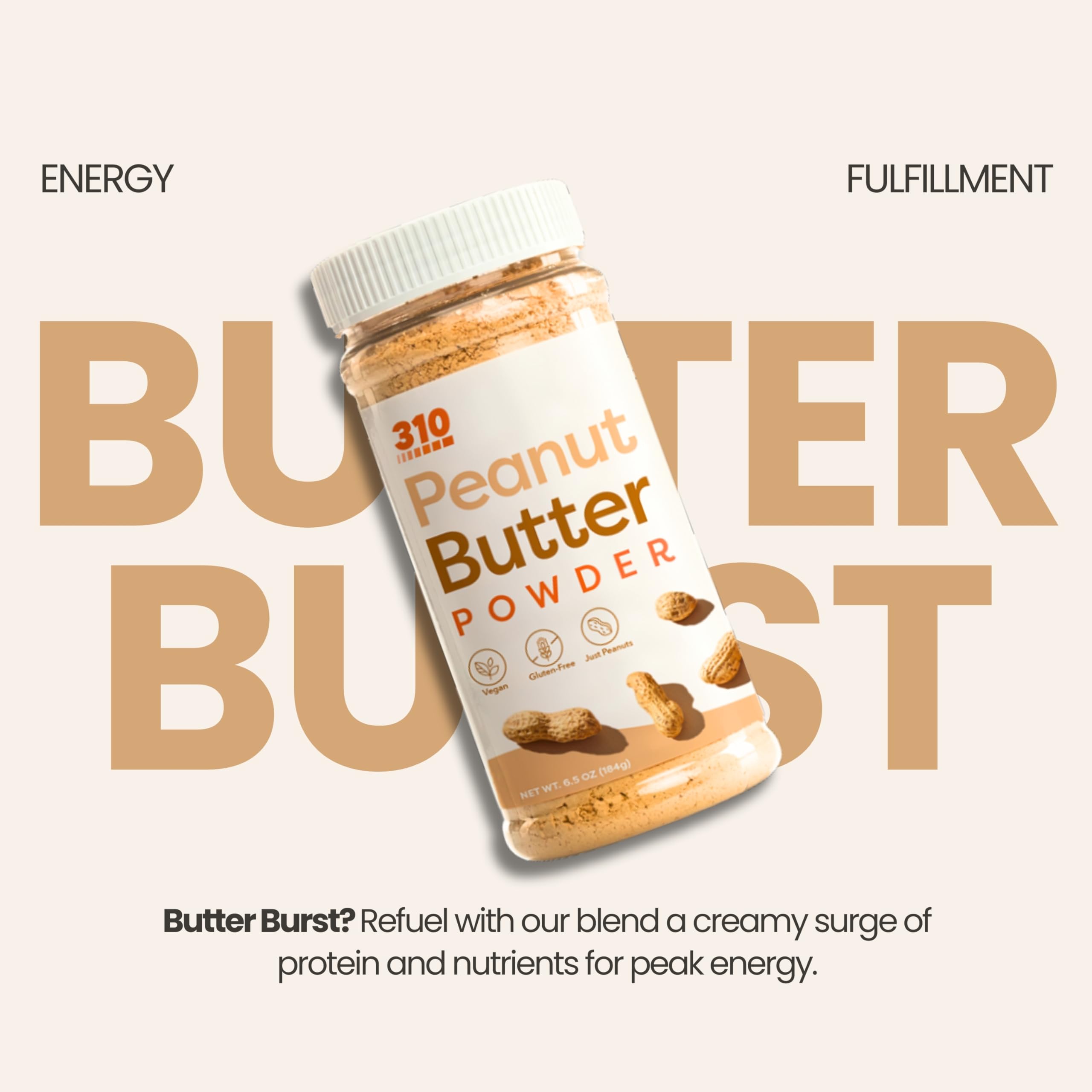 310 Nutrition Powdered Peanut Butter - All Natural, Non-GMO, Gluten-Free Protein Powder (6.5oz) - Perfect for Smoothies, Baking & Healthy Snacks