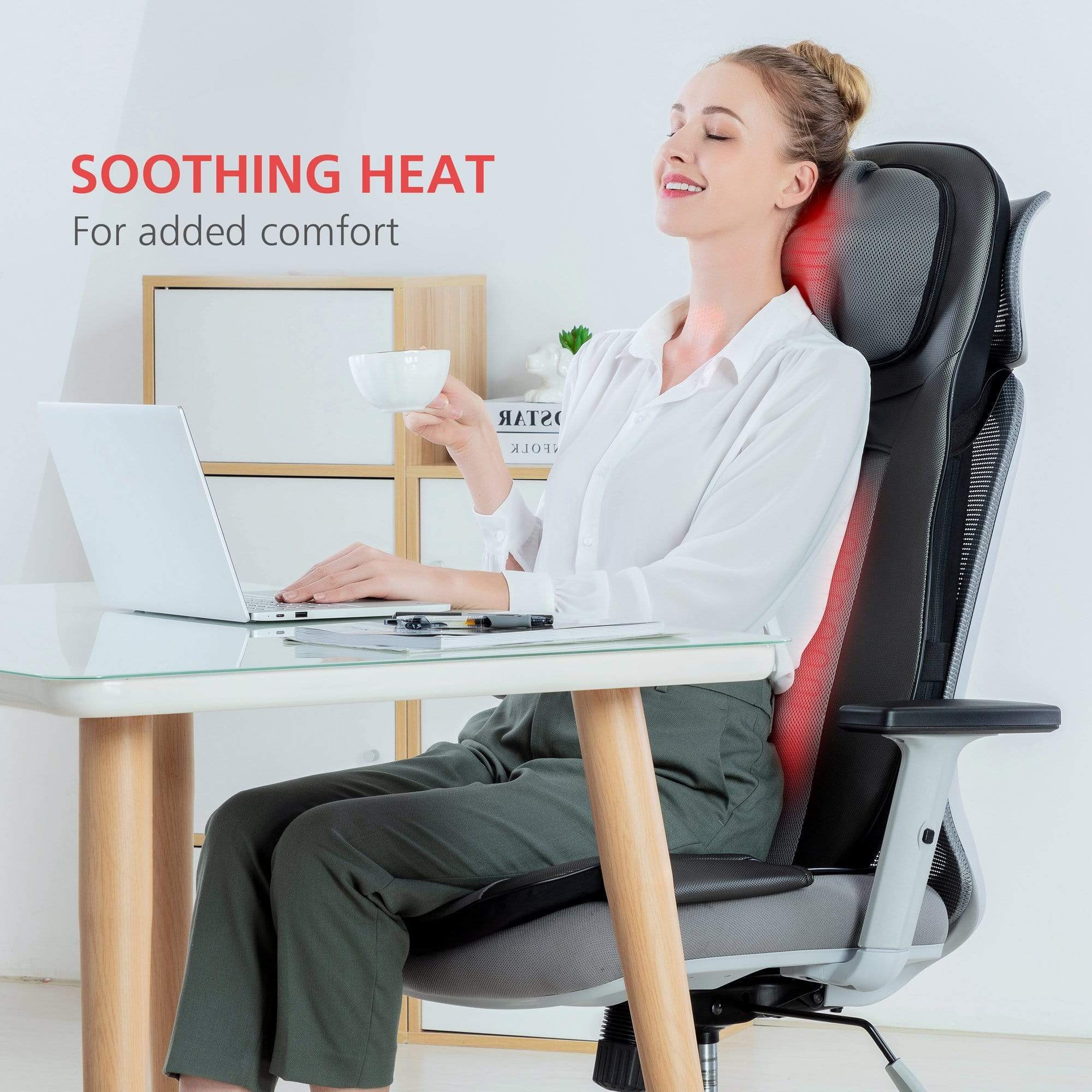 Snailax Shiatsu Neck and Back Massager with Heat - Full Back Kneading, Rolling Massage for Pain Relief - Perfect for Home, Office, and Car Use
