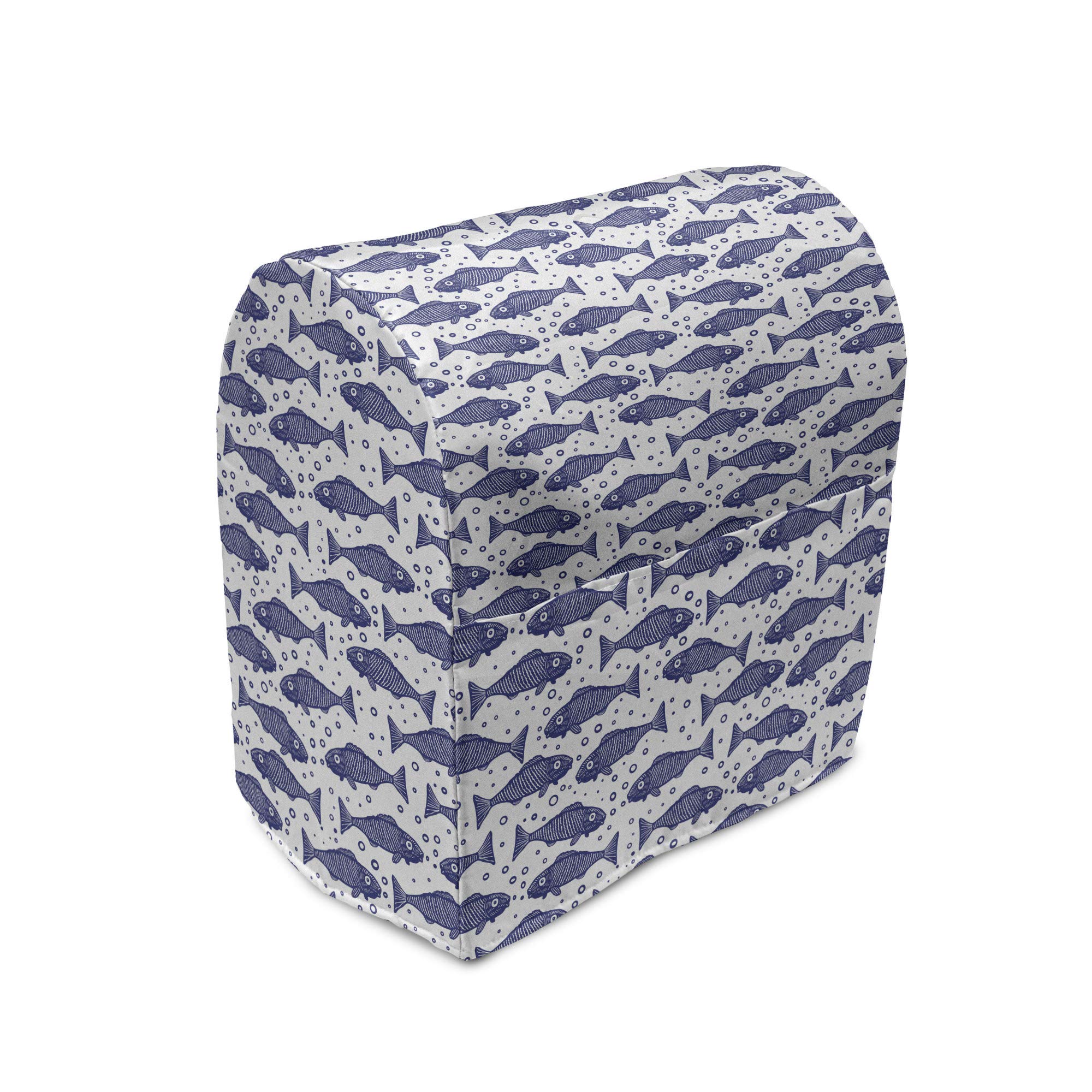 Ambesonne Nautical Stand Mixer Cover - Monochrome Hand-Drawn Fish Pattern Kitchen Appliance Organizer with Pocket (6-8 Quarts, Violet Blue & White) | Perfect for Kitchen Organization & Countertop Protection