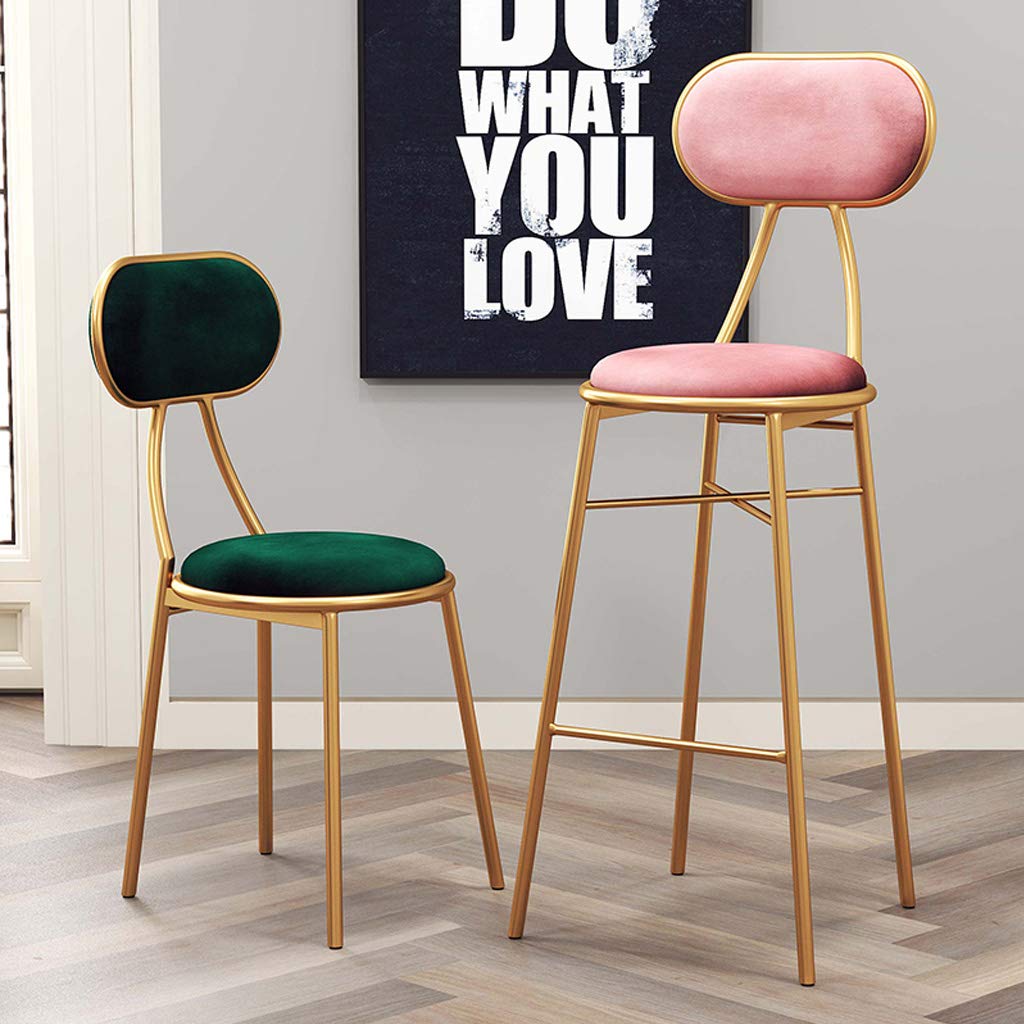 Modern Bar Stools with Backrest & Footrest - Gold Metal Legs & Velvet Upholstery for Kitchen, Pub, Bar, Bistro - Counter Height Dining Chairs in Green | Perfect for Home Kitchen Island, Breakfast Nook & Commercial Bar Seating