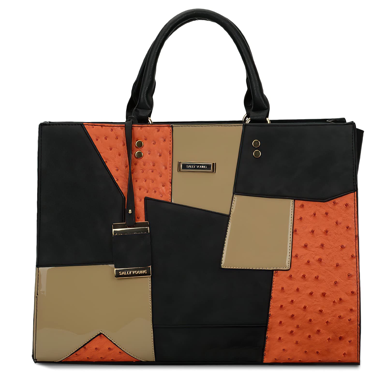 DIRRONA Women's PU Leather Crossbody Shoulder Bag - Large Tote Handbag with Contrasting Color Design (Brown) | Perfect for Work, Travel & Everyday Use