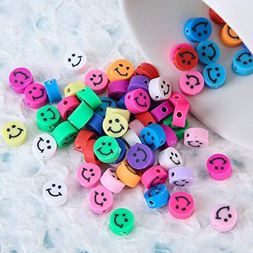 Davitu Beads - 50pcs Colorful Smile Face Polymer Clay Beads for DIY Jewelry Making, Earrings, Bracelets & Necklaces (9mm Diameter) - Perfect for Handmade Gifts, Party Favors & Craft Projects