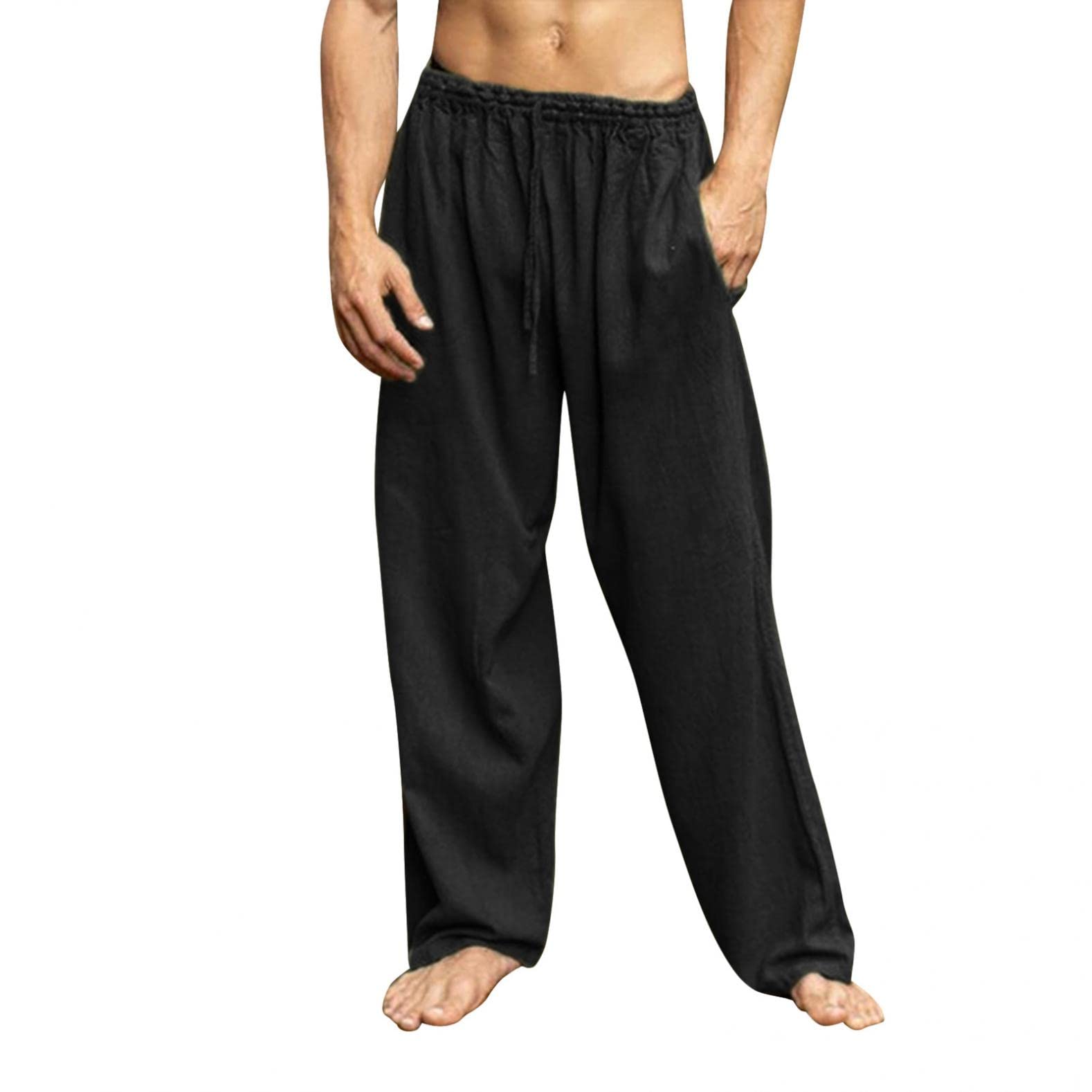 Kadola Men's Linen Pants - Plus Size Casual Green Slacks with Belt Loops & Elastic Waistband | Perfect for Summer, Travel & Beach Wear