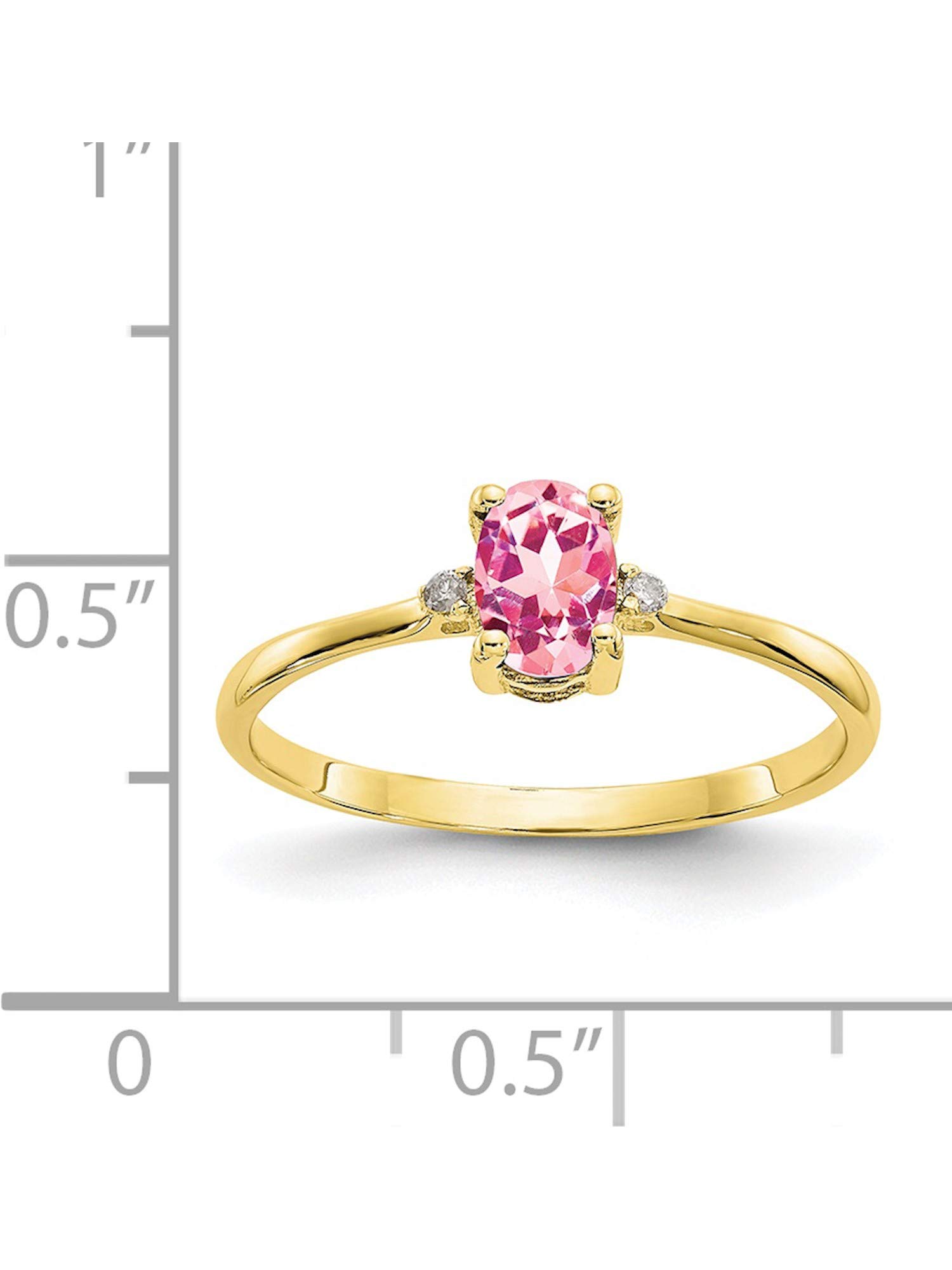 10K Yellow Gold Polished Genuine Diamond & Pink Tourmaline Birthstone Ring for Women - October Birthstone Jewelry Gift for Anniversary, Birthday & Special Occasions