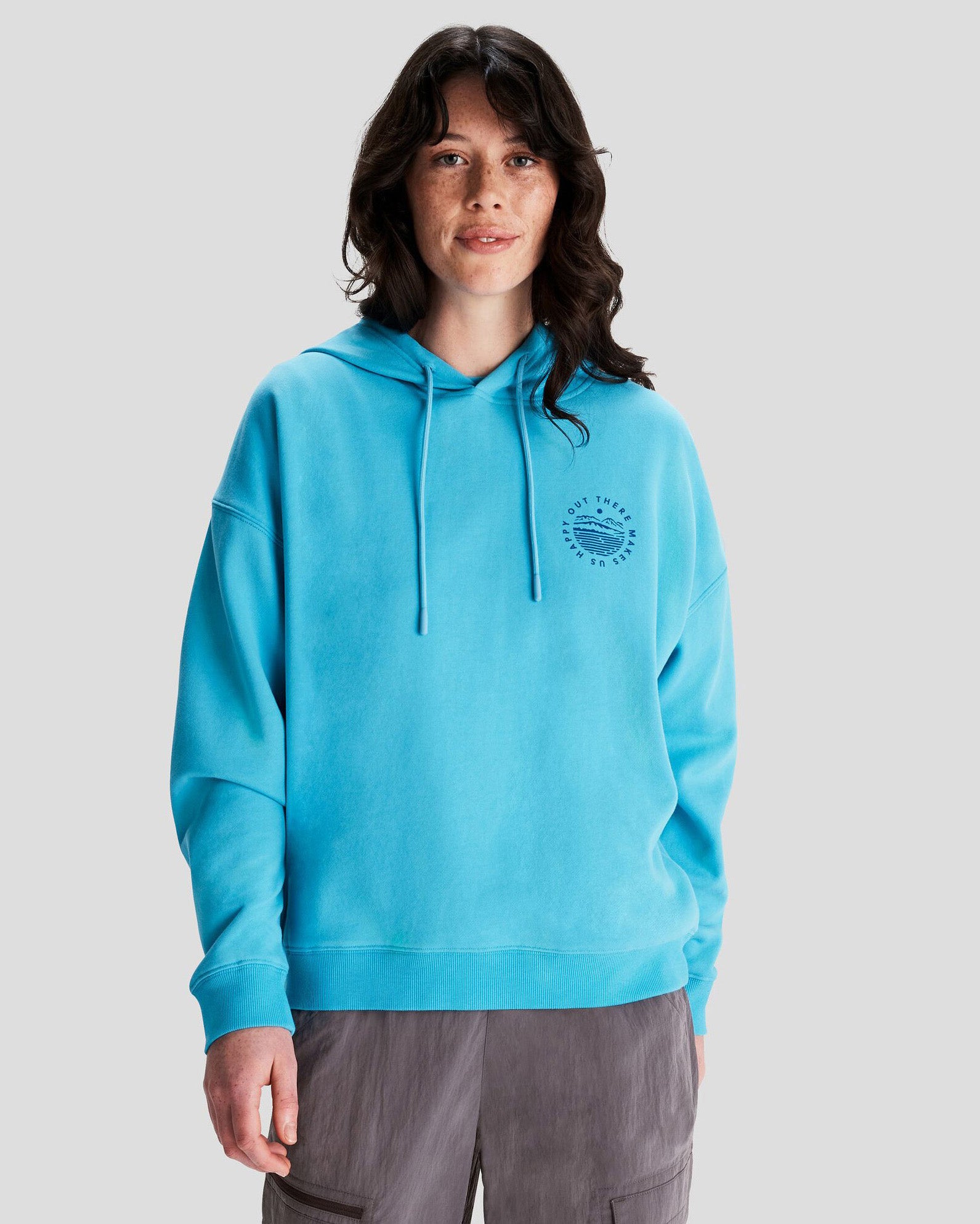 Women's Oversized Logo Slouchy Hoodie - Light Sea Blue | Cozy Pullover Sweatshirt for Casual Wear, Lounge & Street Style
