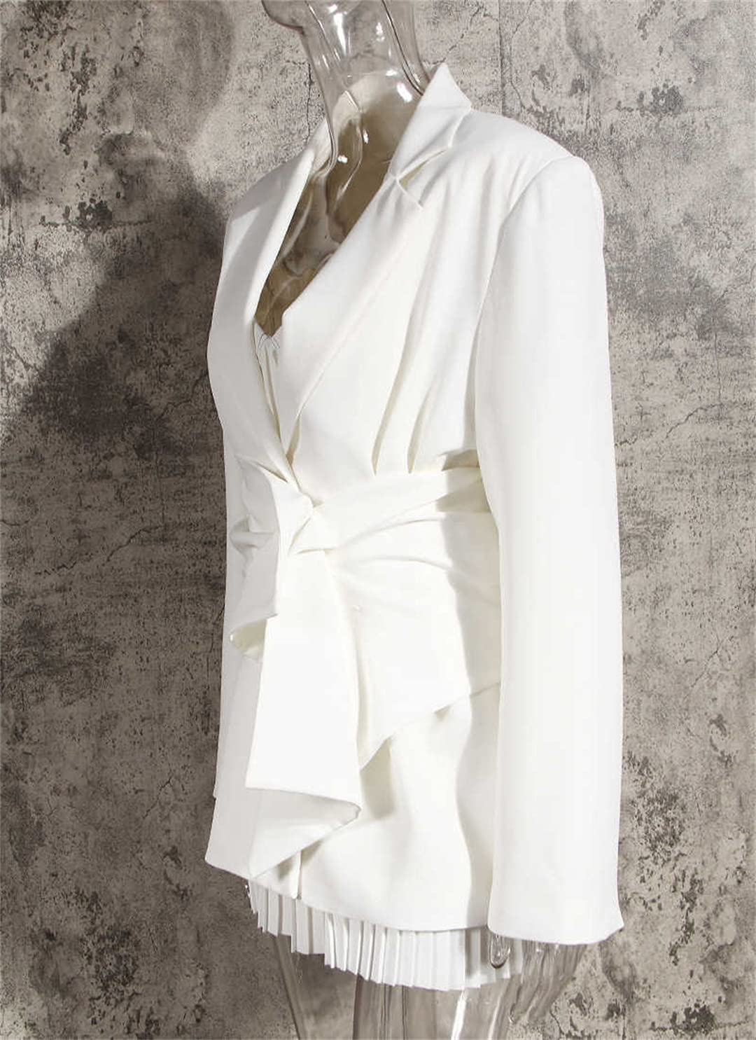 Women's White Bow Knot Split Hem Blazer Jacket - Asymmetrical Lapel Long Sleeve Loose Fit Coat for Fall | Office Wear, Casual Outfits, Date Night & Special Occasions