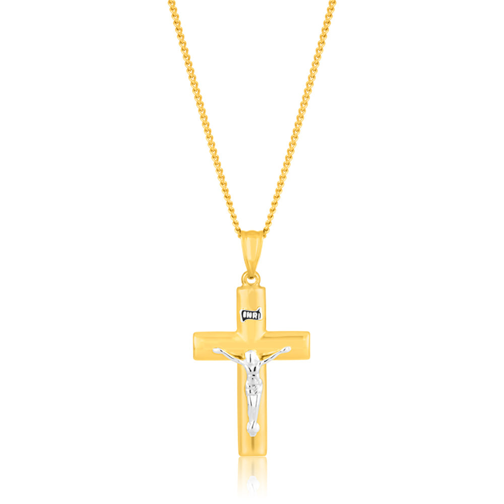 9ct Yellow & White Gold Silver Filled Crucifix Pendant - Religious Jewelry for Men & Women - Perfect for Baptism, First Communion & Everyday Wear