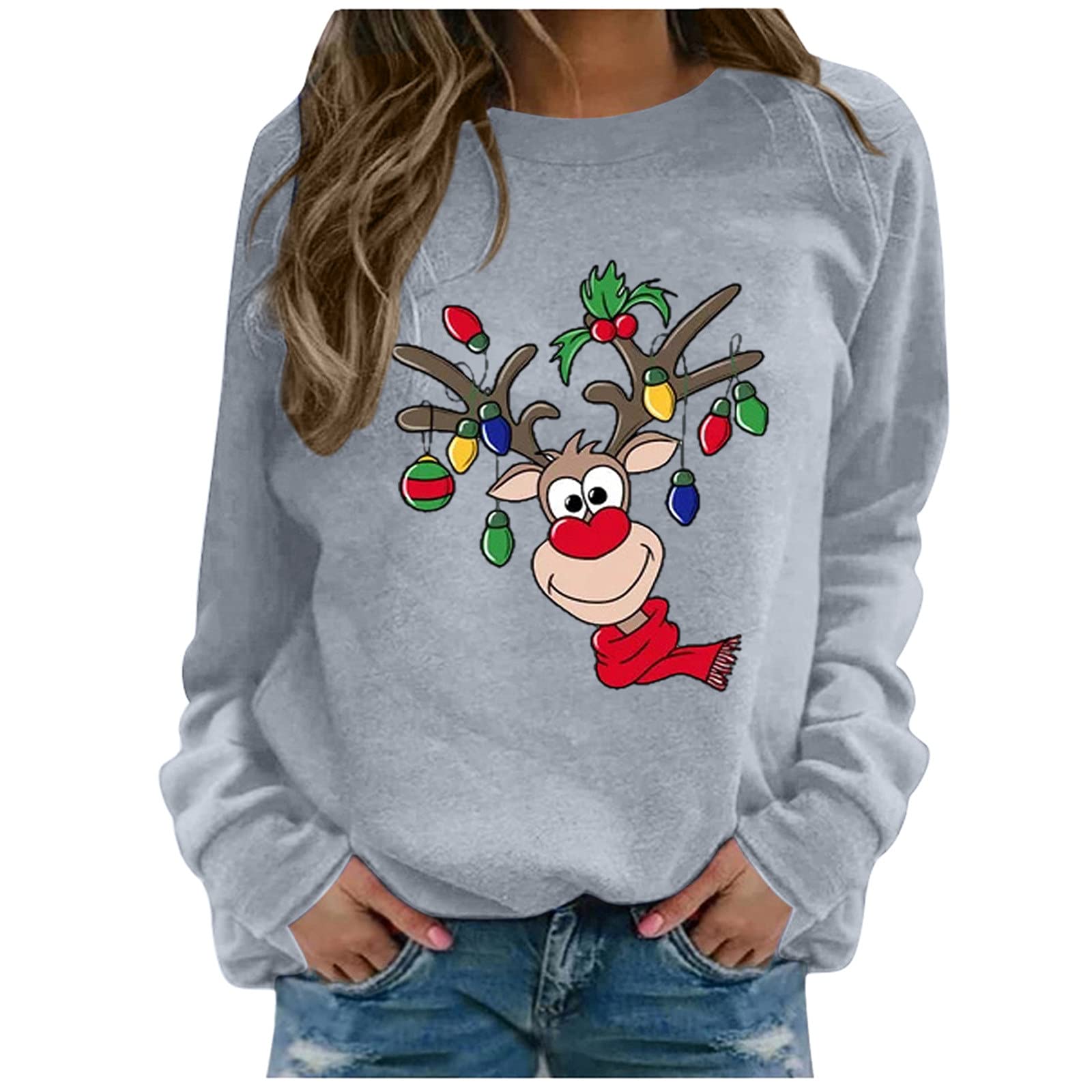Littleice Women's Christmas Printed Hoodie Sweatshirt - Casual Long Sleeve Pullover Blouse for Holiday Parties & Winter Outfits