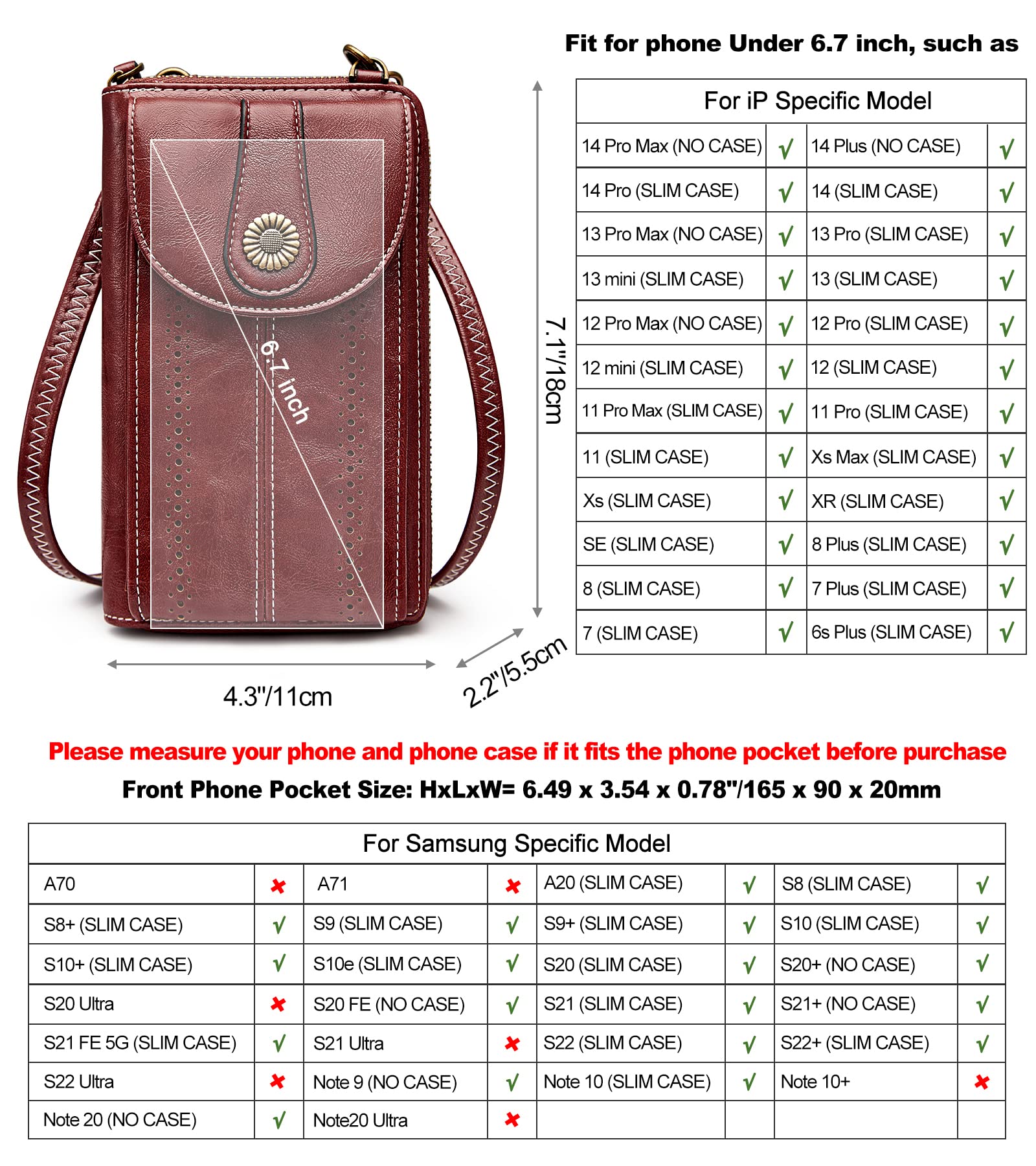 S-ZONE Women's RFID Blocking Crossbody Phone Purse - Small Faux Leather Wallet Bag for iPhone & Credit Cards | Perfect for Travel, Shopping & Daily Use