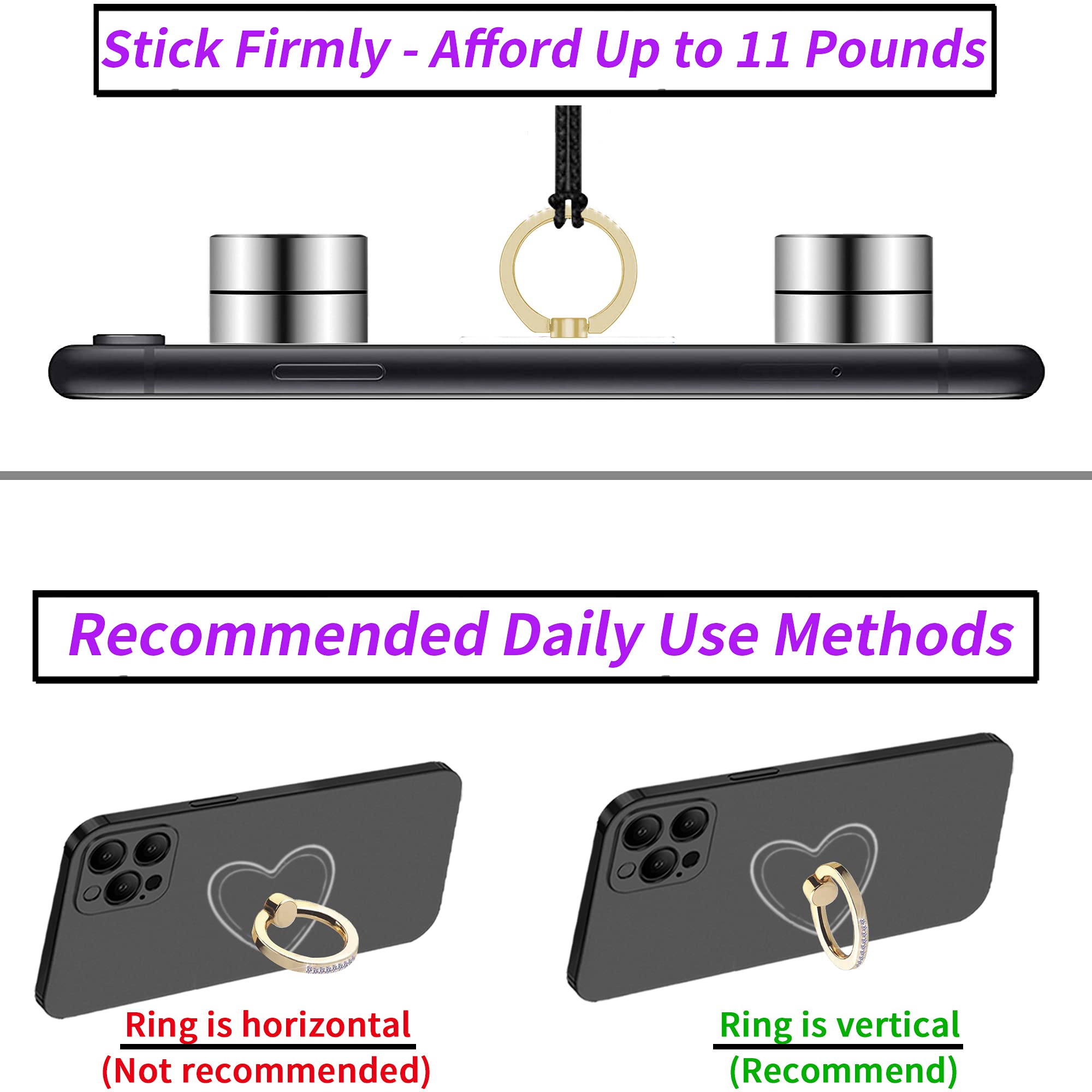 Clear Transparent Phone Ring Holder for Apple iPhone & Samsung Galaxy - Finger Grip Stand for Smartphones & Tablets (Crystal Heart Gold) | Perfect for Hands-Free Viewing, Secure Grip & Easy Carrying
