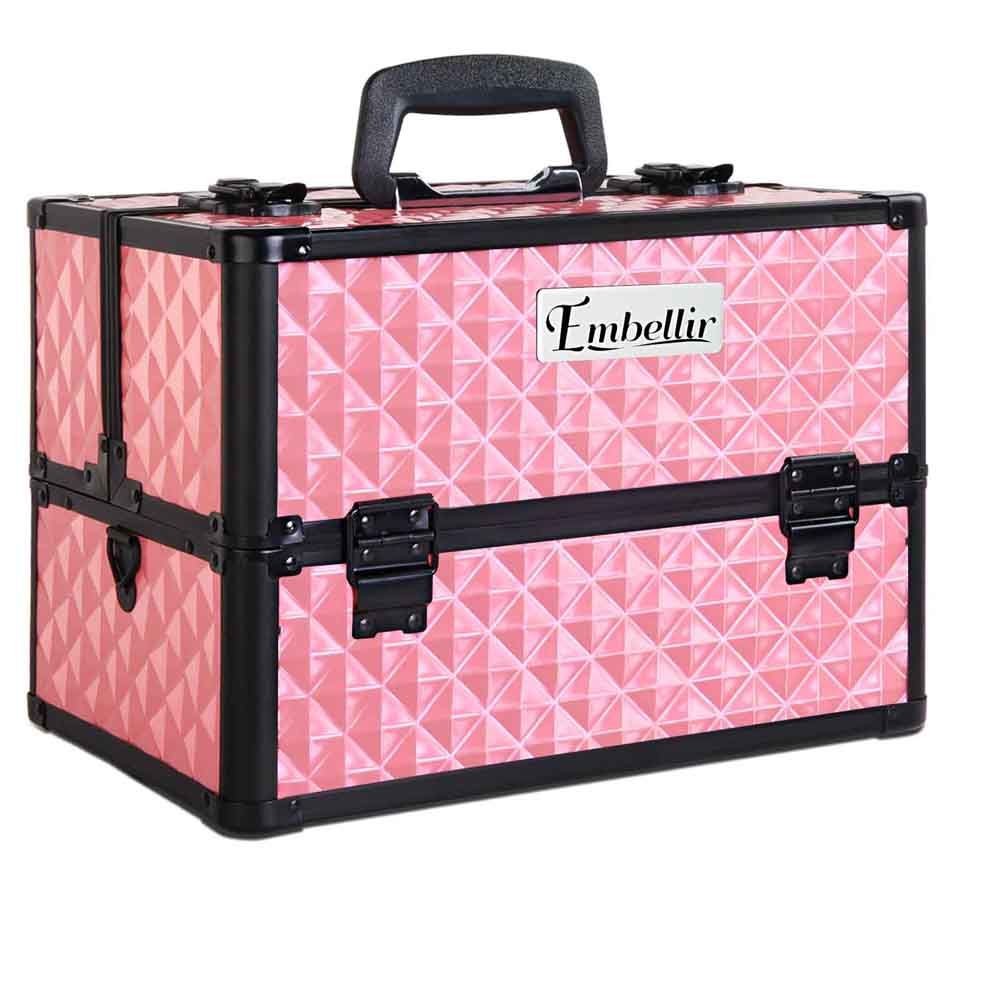 Embellir Portable Cosmetic Beauty Makeup Case - Diamond Pink Travel Organizer for Makeup Brushes, Lipsticks & Skincare | Perfect for Travel, Home & Salon Use