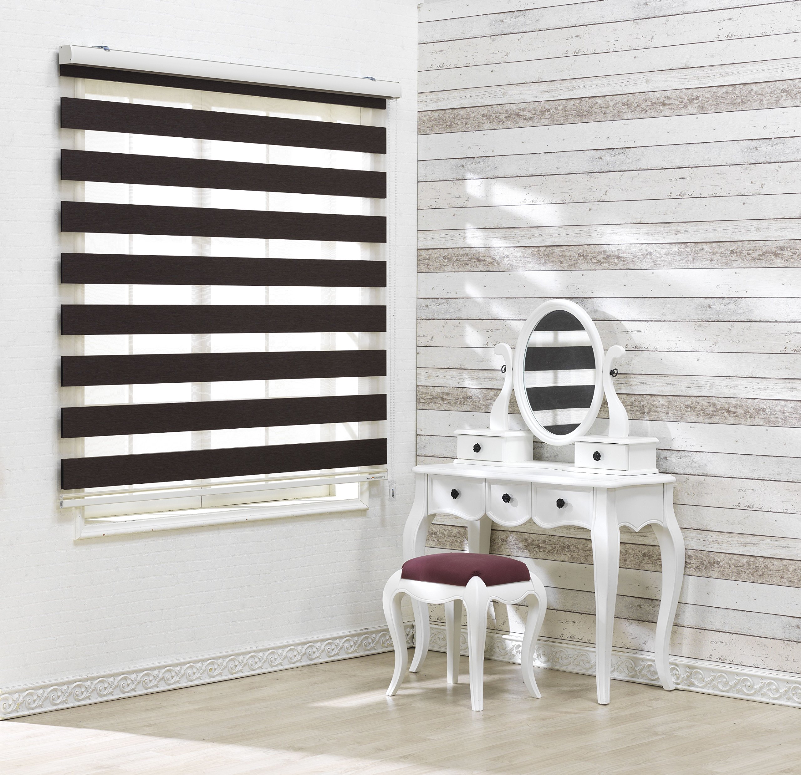 Custom Cut to Size Blackout Zebra Roller Blinds - [Bonita, Dark Brown, W 59 x H 72 inch] - Room Darkening Shades for Privacy & Light Blocking - Day & Night Insulated Window Coverings (20-110 inch Wide) - Perfect for Bedrooms, Living Rooms & Home Offices