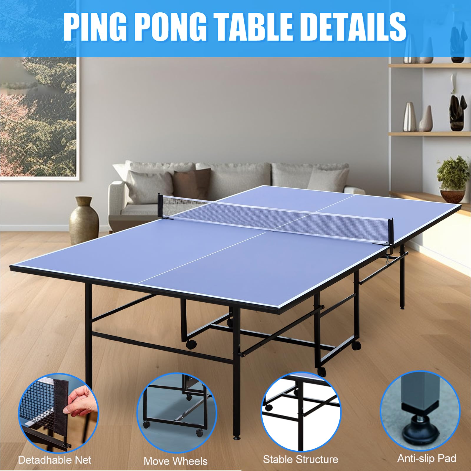 Portable Foldable Ping Pong Table Set with Net, 2 Paddles & 3 Balls - Weatherproof Indoor Outdoor Table Tennis for Backyard, Garage & Game Room Fun