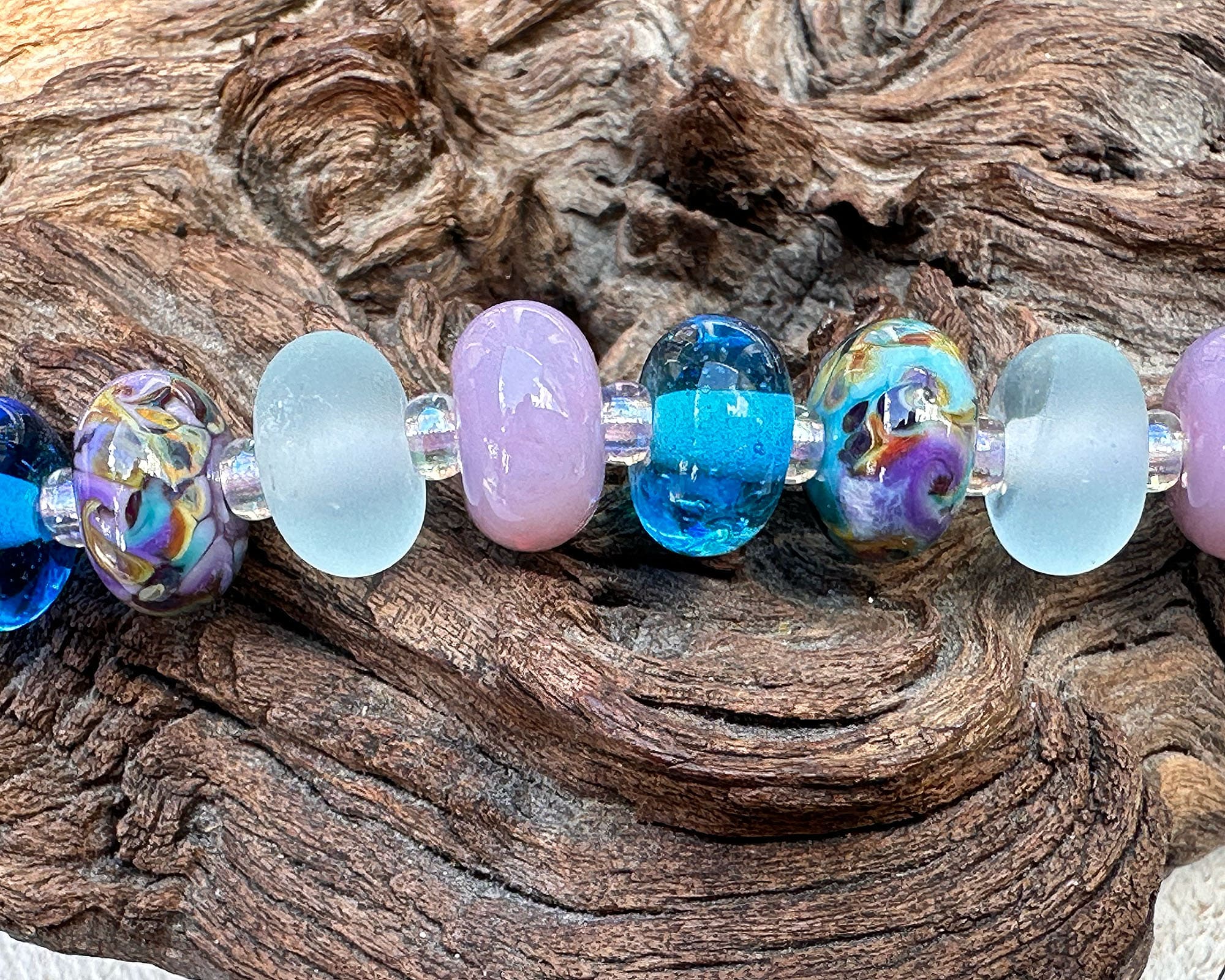 17 Aqua Purple Swirl Lampwork Glass Beads Set for Jewelry Making - DIY Bracelet, Necklace & Craft Projects (SRA)
