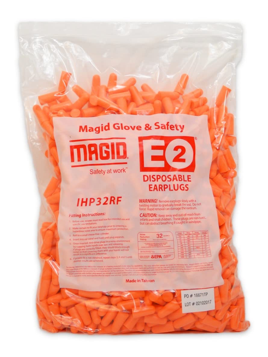 MAGID E2 Disposable Safety Earplugs - 3000 Pairs Polyurethane Foam Ear Protection, Fluorescent Orange, One Size Fits Most - Ideal for Construction, Manufacturing & Loud Events