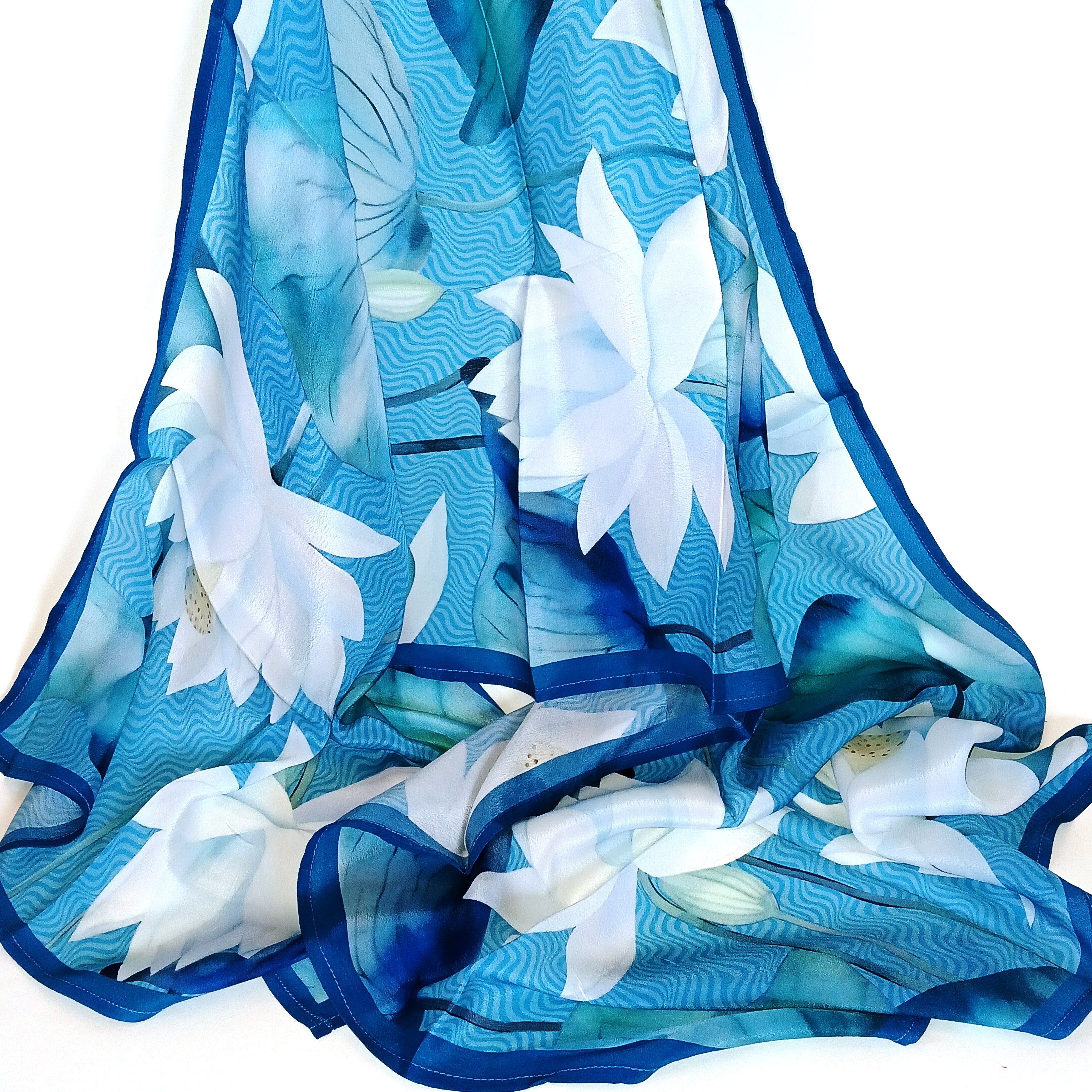 Lotus Cupro Scarf - Soft & Breathable Turquoise Blue Womens Fashion Scarf for Everyday Wear, Office & Special Occasions