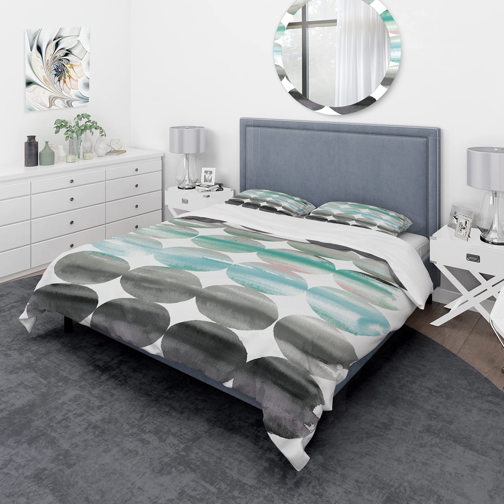 DesignQ Geometric Neutral Glue Circles Modern Duvet Cover Set - King Size 3-Piece Abstract Bedding in Multi-Colors | All-Season Contemporary Luxury Bedding for Master Bedroom & Guest Room Decor