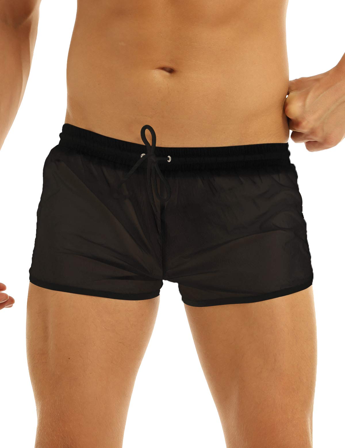 **dPois Men's Transparent Boxer Briefs - Breathable Athletic Underwear for Sports & Lounge - Comfortable Drawstring Shorts for Running, Gym & Casual Wear**