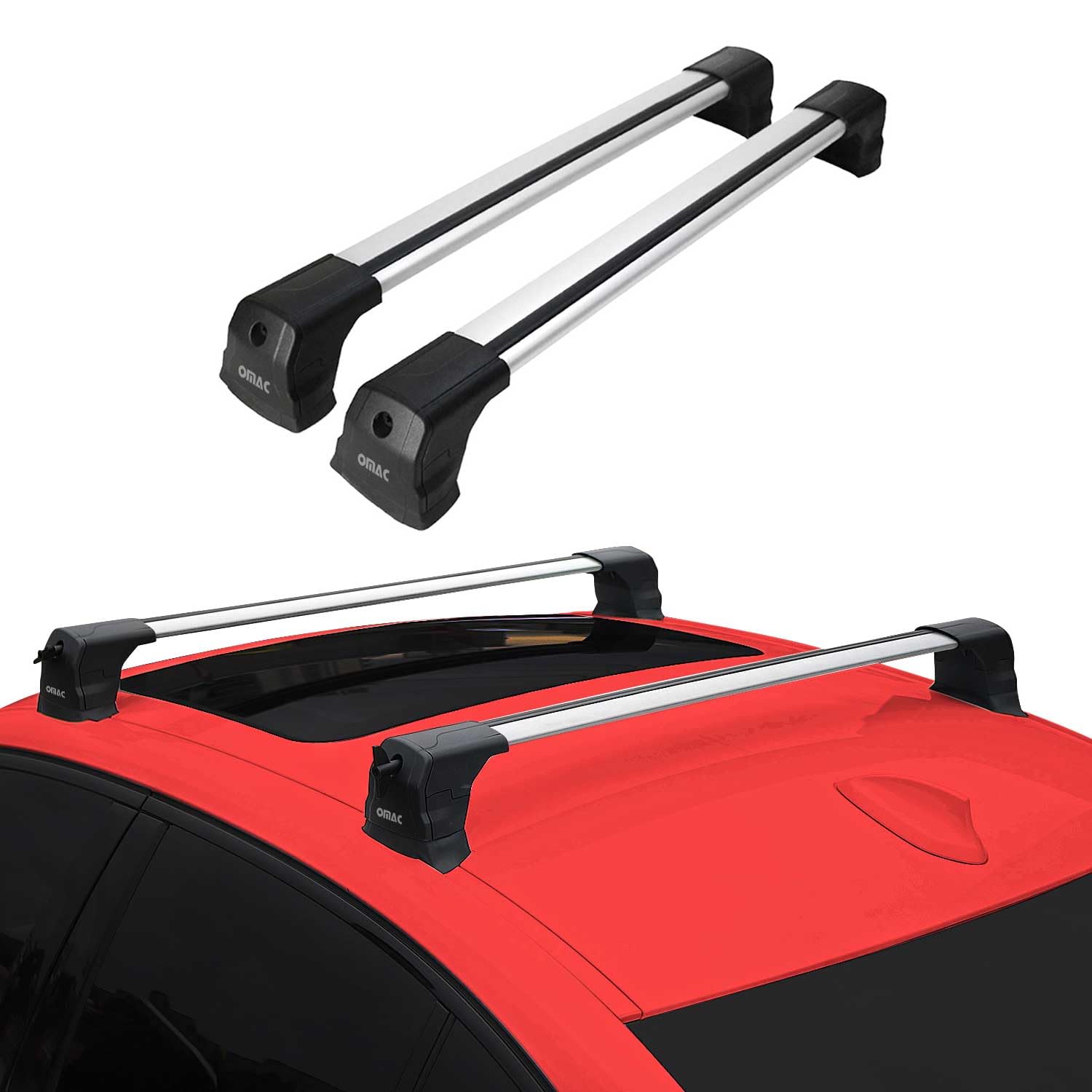 OMAC 2-Piece Gray Roof Rack Cross Bars for 2010-2013 Mazda 3 Sedan - Anti-Theft Cargo Carrier for Kayak, Canoe, Surfboard, Ski, Snowboard & Camping Gear - Perfect for Road Trips & Outdoor Adventures