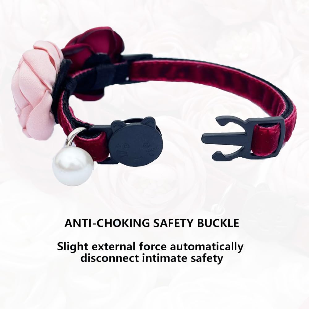 Fupo Adjustable Breakaway Cat Collar with Red & Pink Flower - Safe Pet Necklace for Small Cats & Dogs (7.5