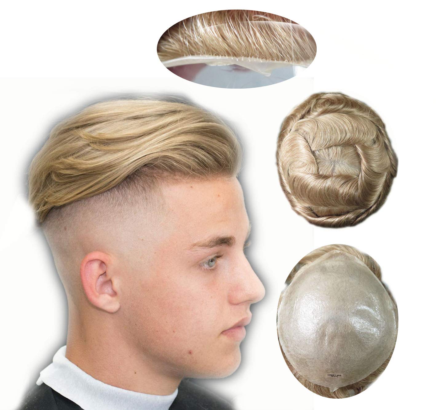 Premium Men's Toupee Human Hair Replacement System - 0.03mm Thin Skin V-Looped Blonde #22R - Natural Looking Hairpiece for Balding & Thinning Hair - Perfect for Daily Wear, Special Occasions & Confidence Boost