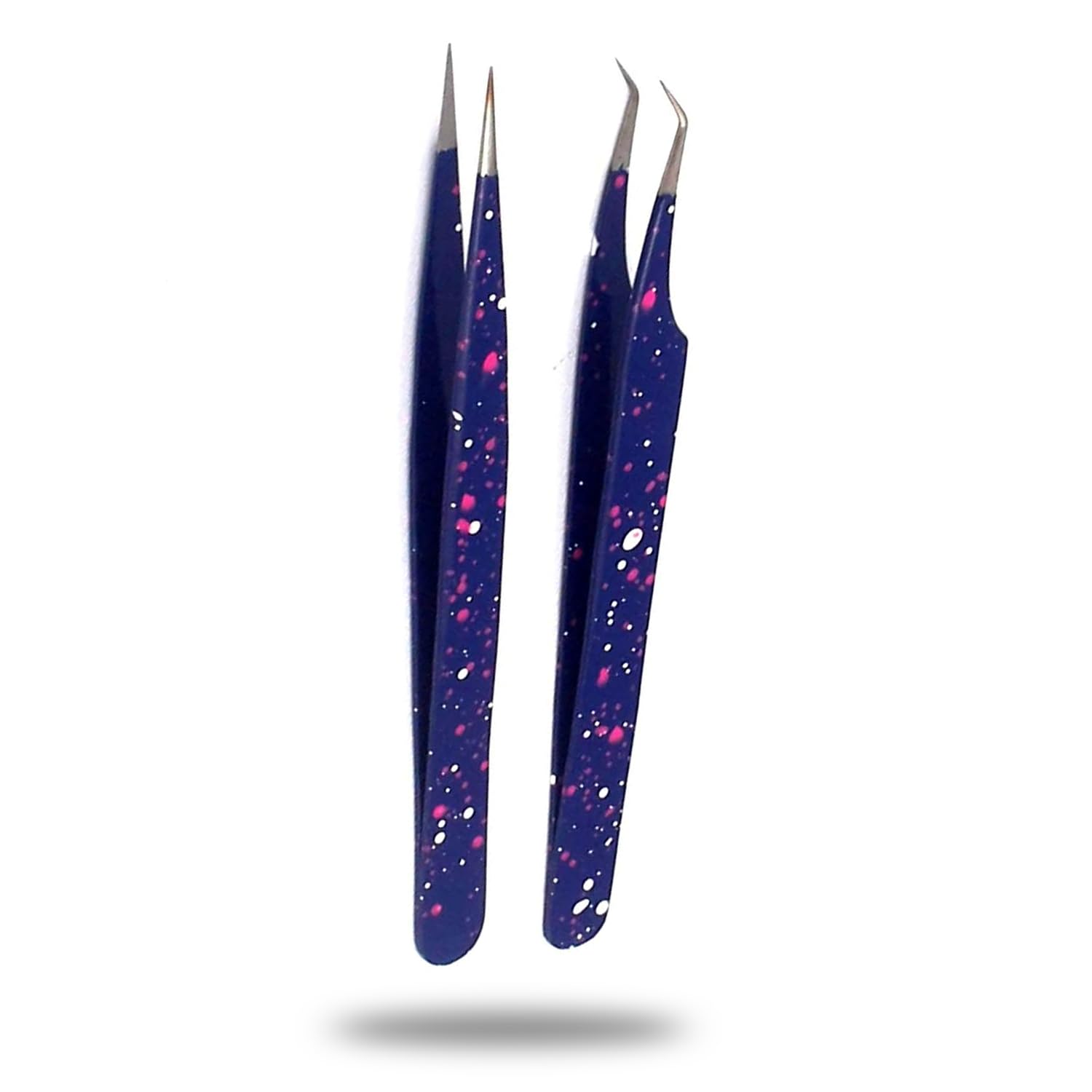 2 Pack Straight & Curved Tip Eyelash Extension Tweezers - Professional Stainless Steel Lash Application Tools for Salon & Home Use (Blue & White) - Perfect for Precise Lash Isolation, Placement & Removal