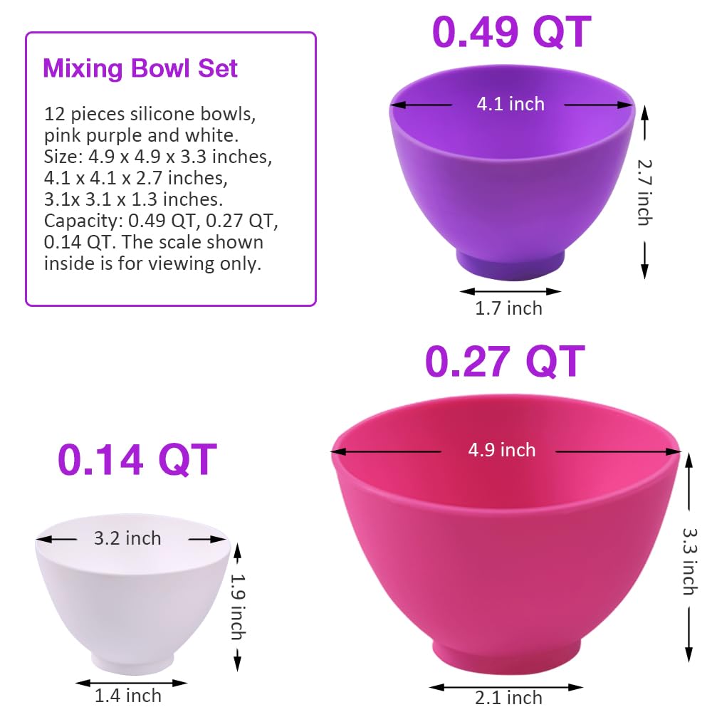 12-Piece Silicone Mixing Bowls Set - 0.14QT, 0.27QT, 0.49QT - Flexible Non-Slip Kitchen Bowls for Melting Chocolate, Cake Icing, Food Prep & Cooking - Perfect for Baking, Meal Prep & Candy Making