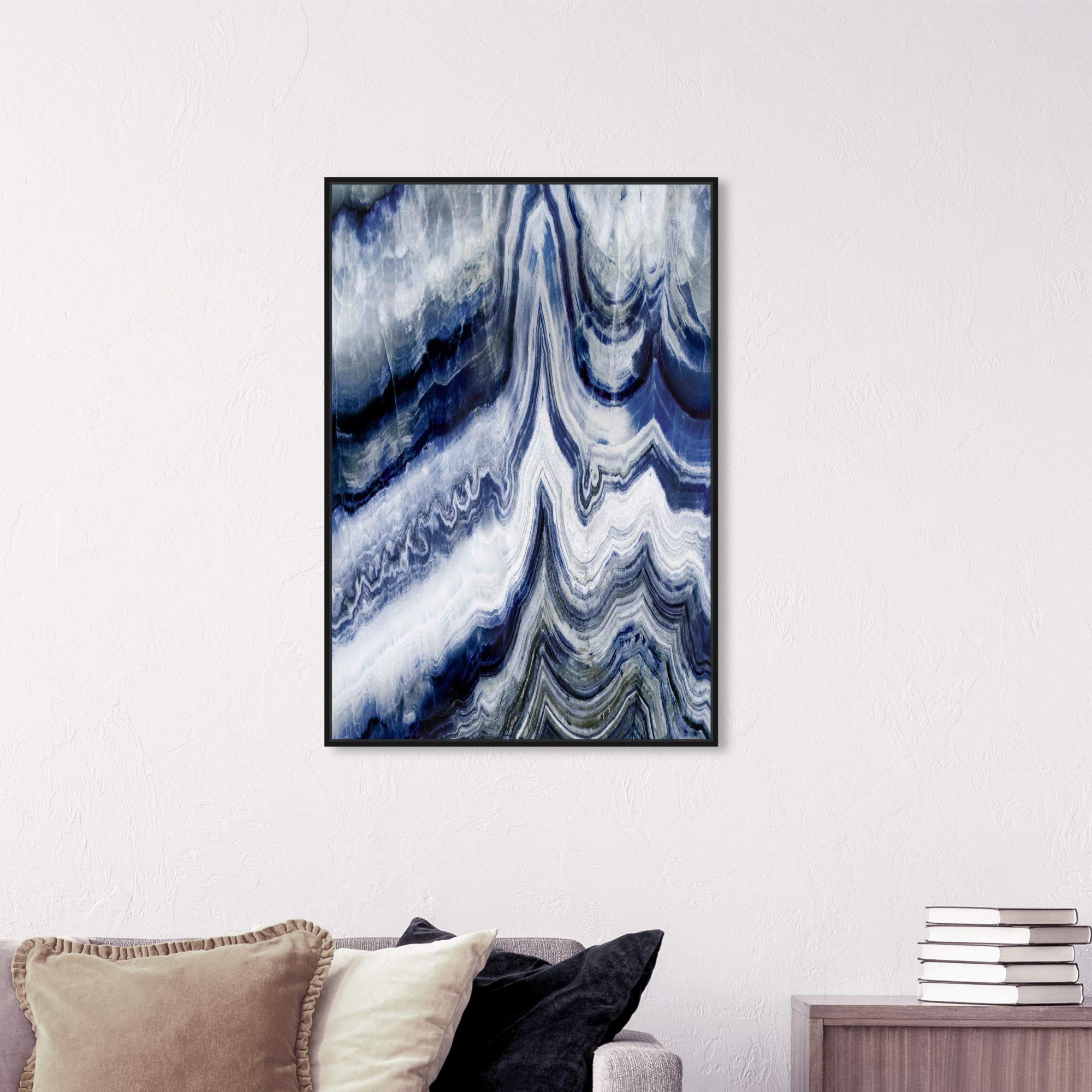 Oliver Gal Abstract Wall Art Framed Canvas Print 'Estana' - Blue & White Geode Crystal Home Decor (24x36 Inches) - Perfect for Living Room, Bedroom & Office Décor