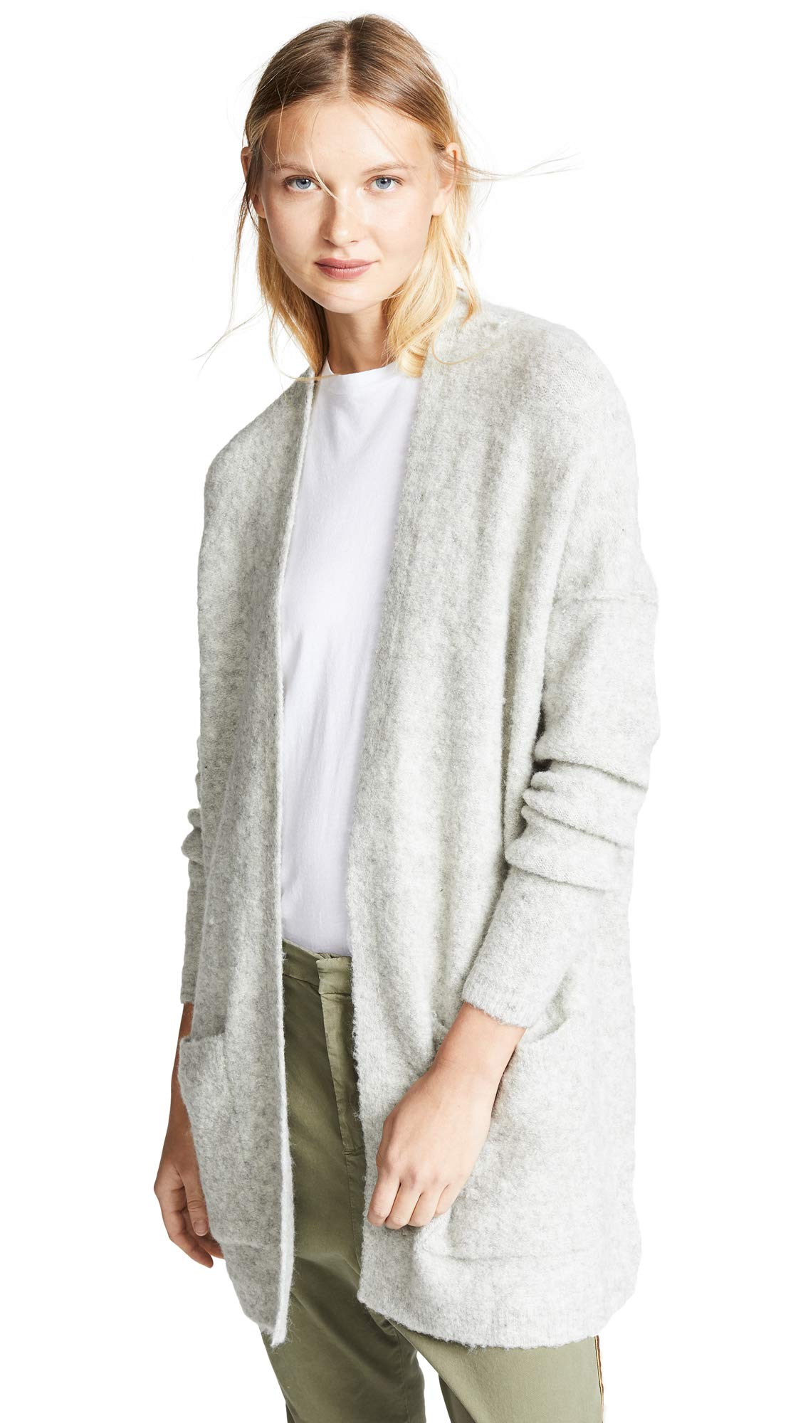 Free People Women's Phantom Cardigan - Soft Knit Open Front Long Sleeve Sweater, Grey, Size Large - Perfect for Casual Outfits, Layering & Cozy Fall Fashion