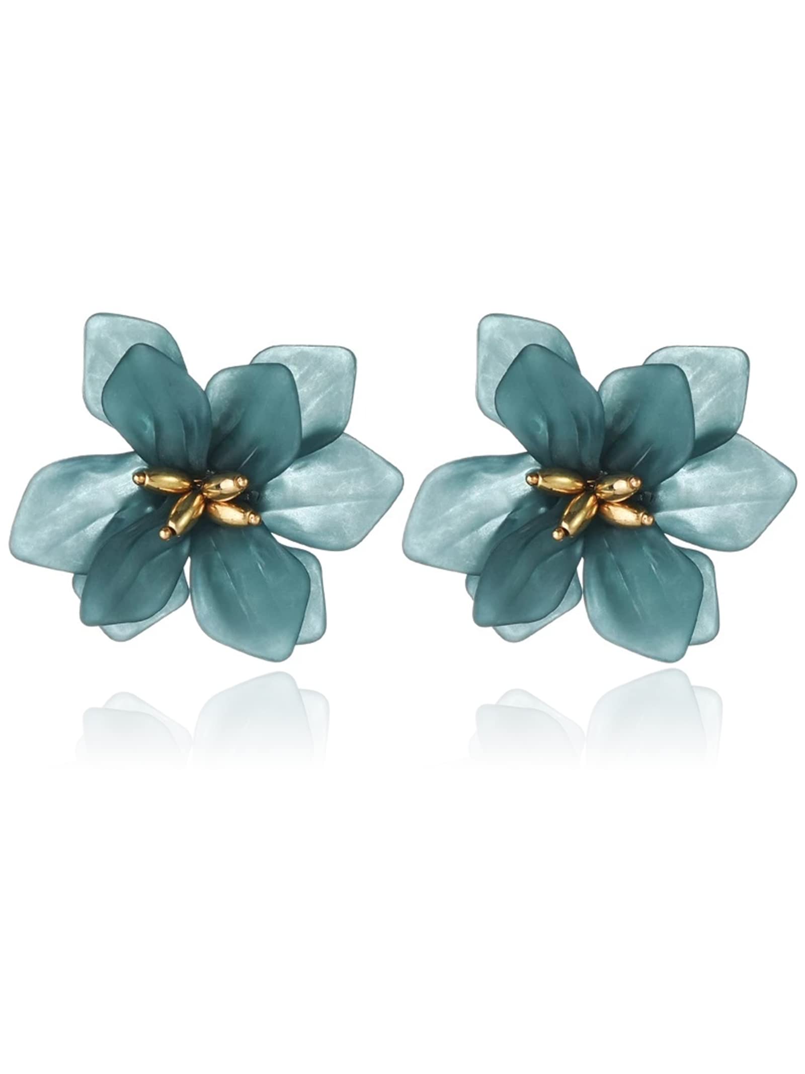 Boho Orange Flower Stud Earrings for Women - Green Floral Petal Dangle Earrings for Teen Girls & Adults - Perfect for Casual Wear, Parties & Gifts